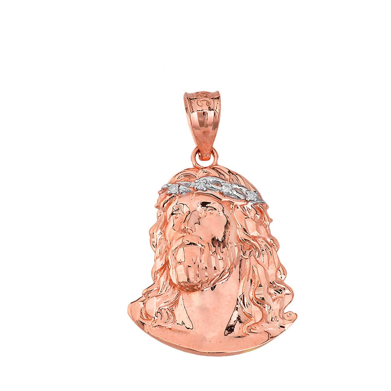 14K Gold Jesus Christ Face Diamond Pendant Charm - 1.04