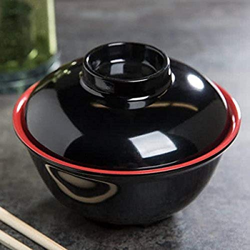 Premium 12 oz. Black Melamine Bowls with Lids - Set of 12 - Durable & Lightweight Fuji Collection - Perfect for Outdoor Dining, Picnics, Camping & Party Serving