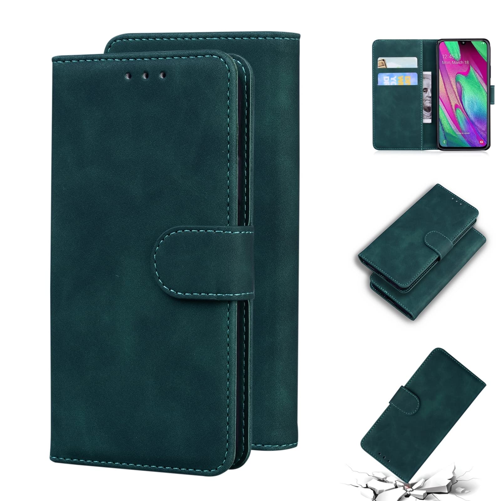 Premium Genuine Leather Flip Case for Samsung Galaxy A40 - Slim Protective Cover with Soft Skin Feel, Pure Green Color | Perfect for Business, Travel & Everyday Use