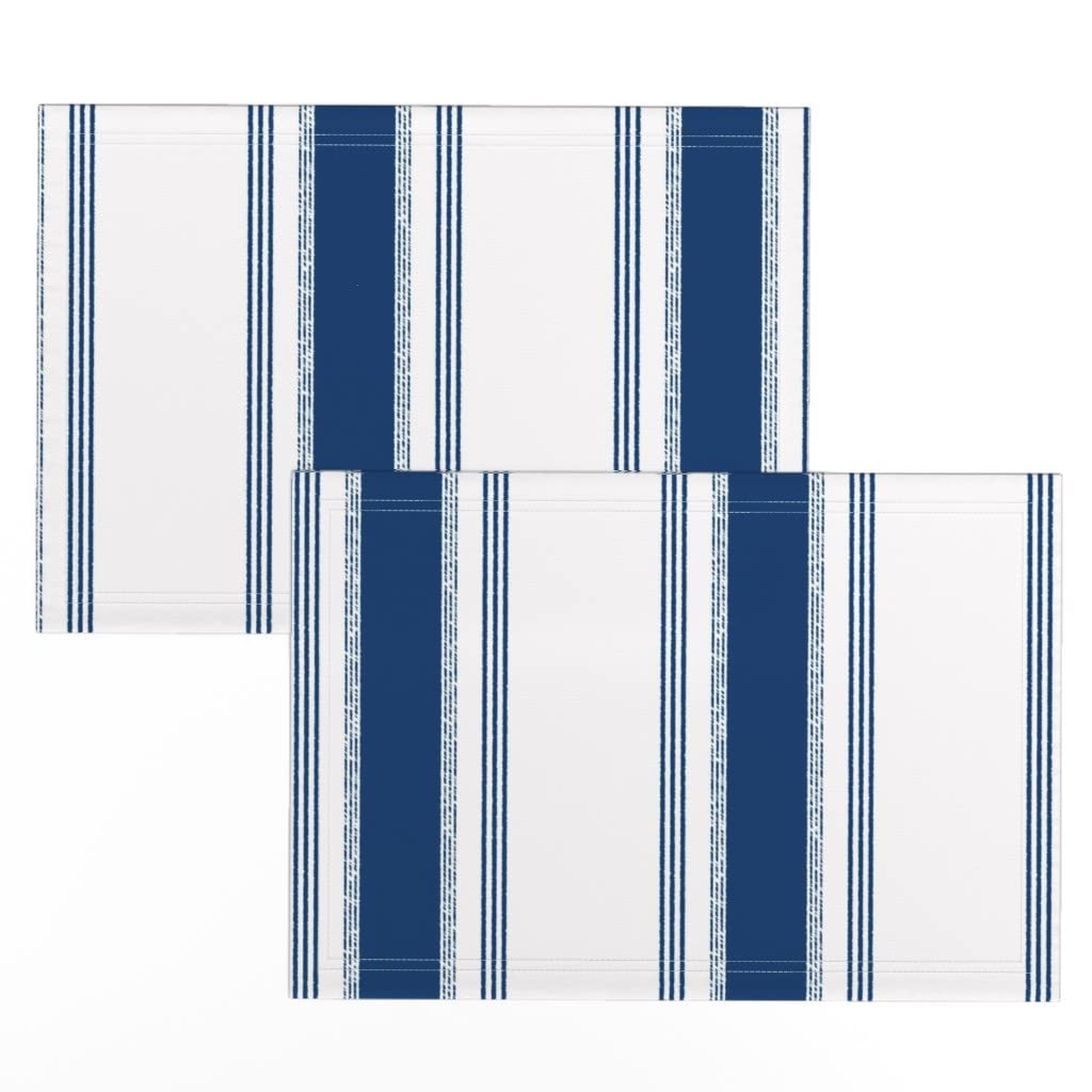 Premium Linen Cotton Canvas Placemats Set of 2 - Navy Blue Striped French Country Style Table Mats for Dining Room Decor, Kitchen Table Setting & Farmhouse Style Home Decor by Spoonflower