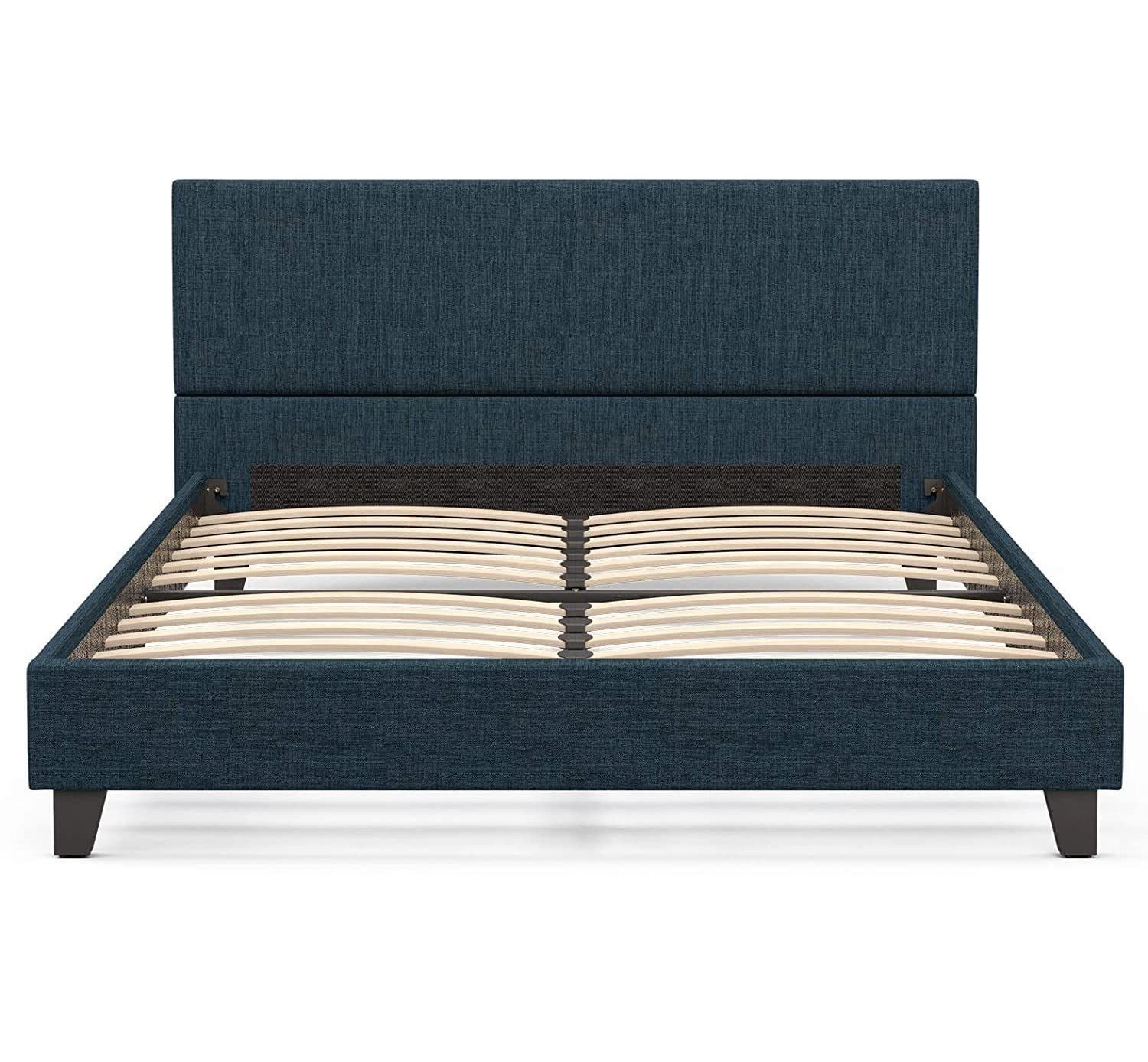 Linen Upholstered Queen Platform Bed Frame with Fabric Headboard - Sturdy Wood Slat Support & Easy Assembly - Blue Cloth Bed Frame for Master Bedroom, Guest Room & Small Space Decor