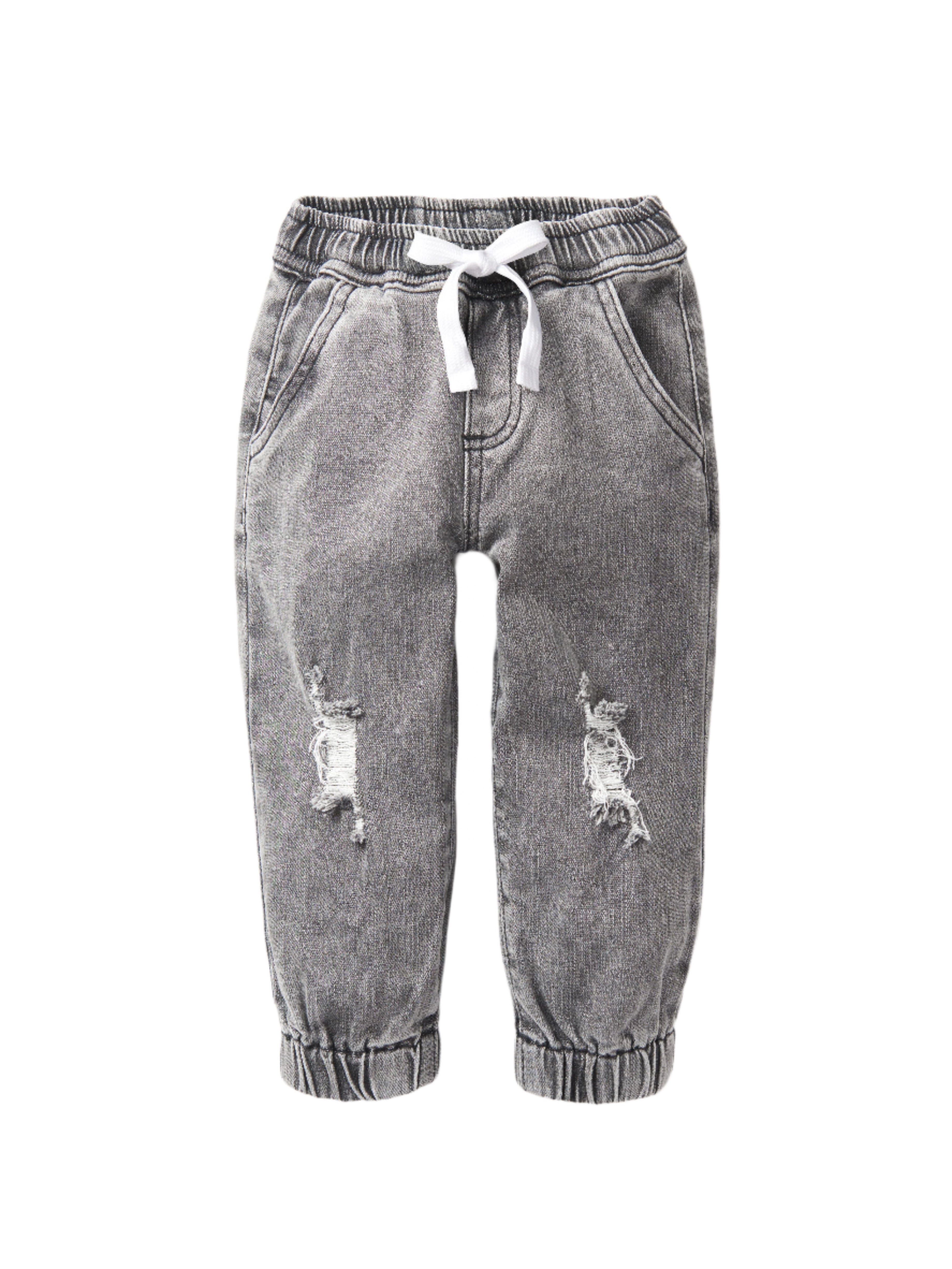 Relaxed Distressed Denim Jogger Pants for Men - Comfortable Grey Casual Sweatpants with Elastic Waist | Perfect for Lounge, Streetwear & Everyday Wear