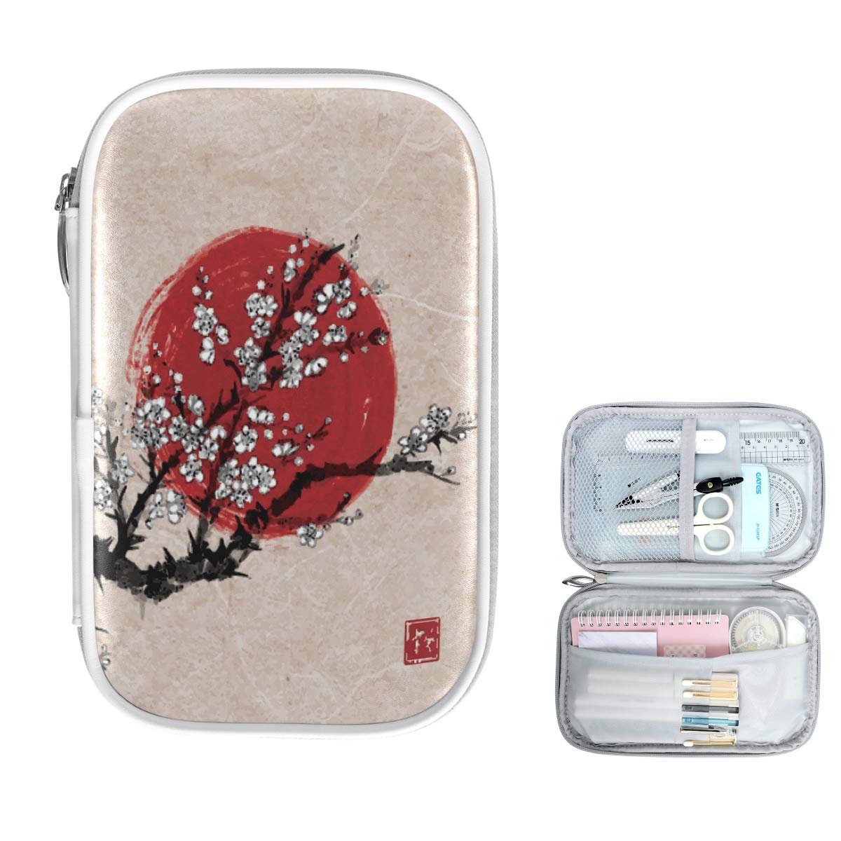 ZZKKO Japanese Cherry Blossom Floral Pencil Case with Zipper - School & Office Stationery Organizer, Makeup Cosmetic Bag Pouch for Women & Girls - Perfect for School Supplies, Office Essentials & Travel Accessories Storage