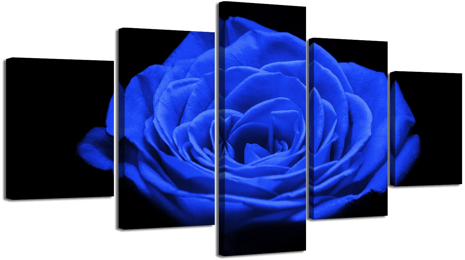 5-Piece Blue Flower & Black White Rose Canvas Wall Art Set - 60x32 Inch Modern Home Decor for Bedroom, Living Room & Office | Elegant Wall Paintings for Women's Space | Perfect for Housewarming Gifts & Interior Design