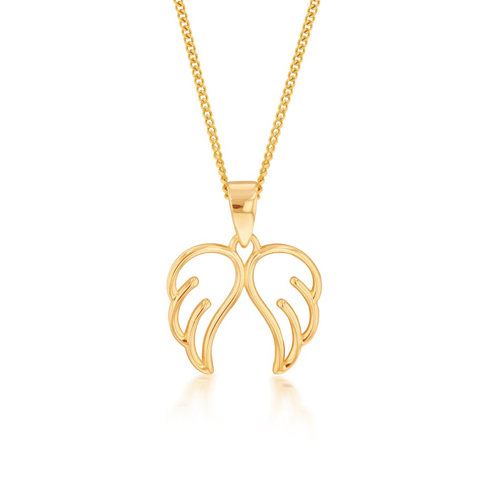 9ct Yellow Gold Angel Wings Pendant Necklace - Elegant Jewelry Gift for Women - Perfect for Birthdays, Anniversaries & Special Occasions