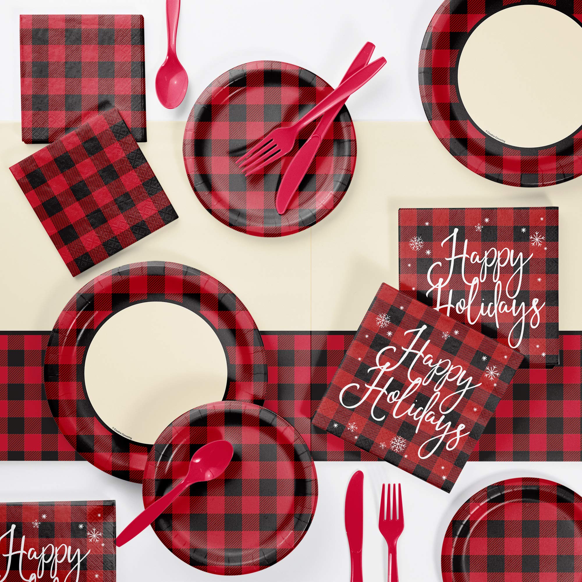 Buffalo Plaid Holiday Party Supplies Kit - Deluxe Set for 24 Guests | Christmas Dinner, Family Gatherings & Winter Celebrations