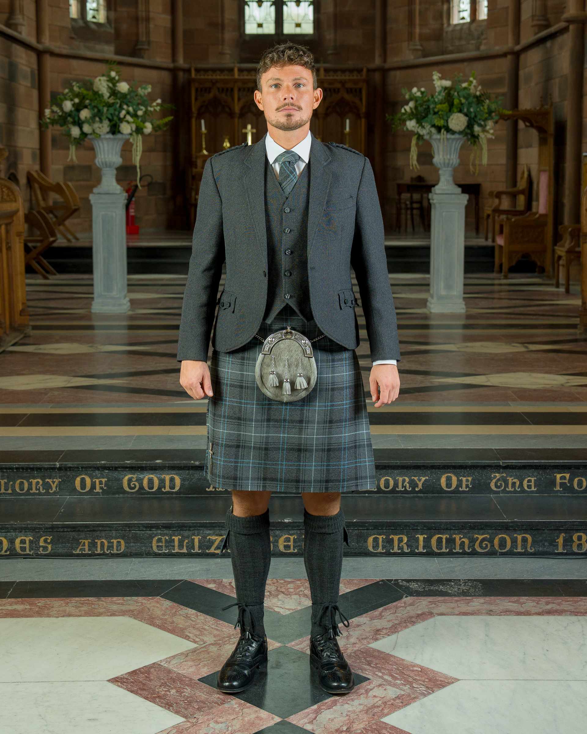 Highland Granite Blue Tartan Kilt for Men & Boys | Traditional Scottish Kilt for Weddings, Events & Highland Games | Premium Wool Blend Fabric