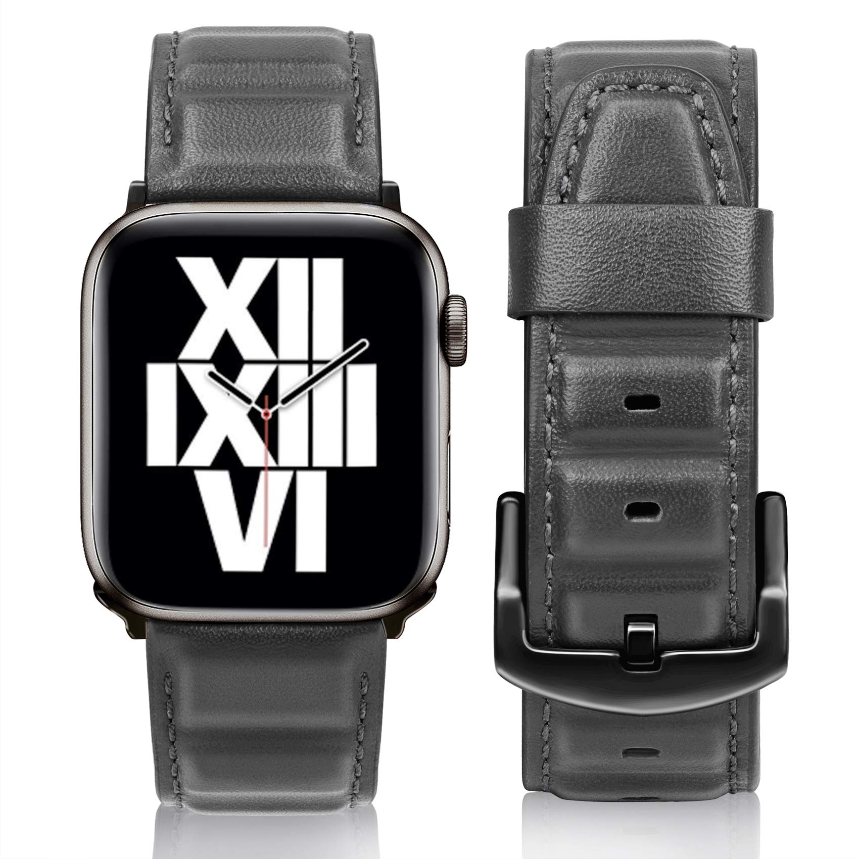 Genuine Leather Apple Watch Band 44mm 42mm - Premium Leather Link Strap for iWatch Series 7/6/SE/5/4/3/2/1 - Stylish & Comfortable for Work, Gym & Everyday Wear