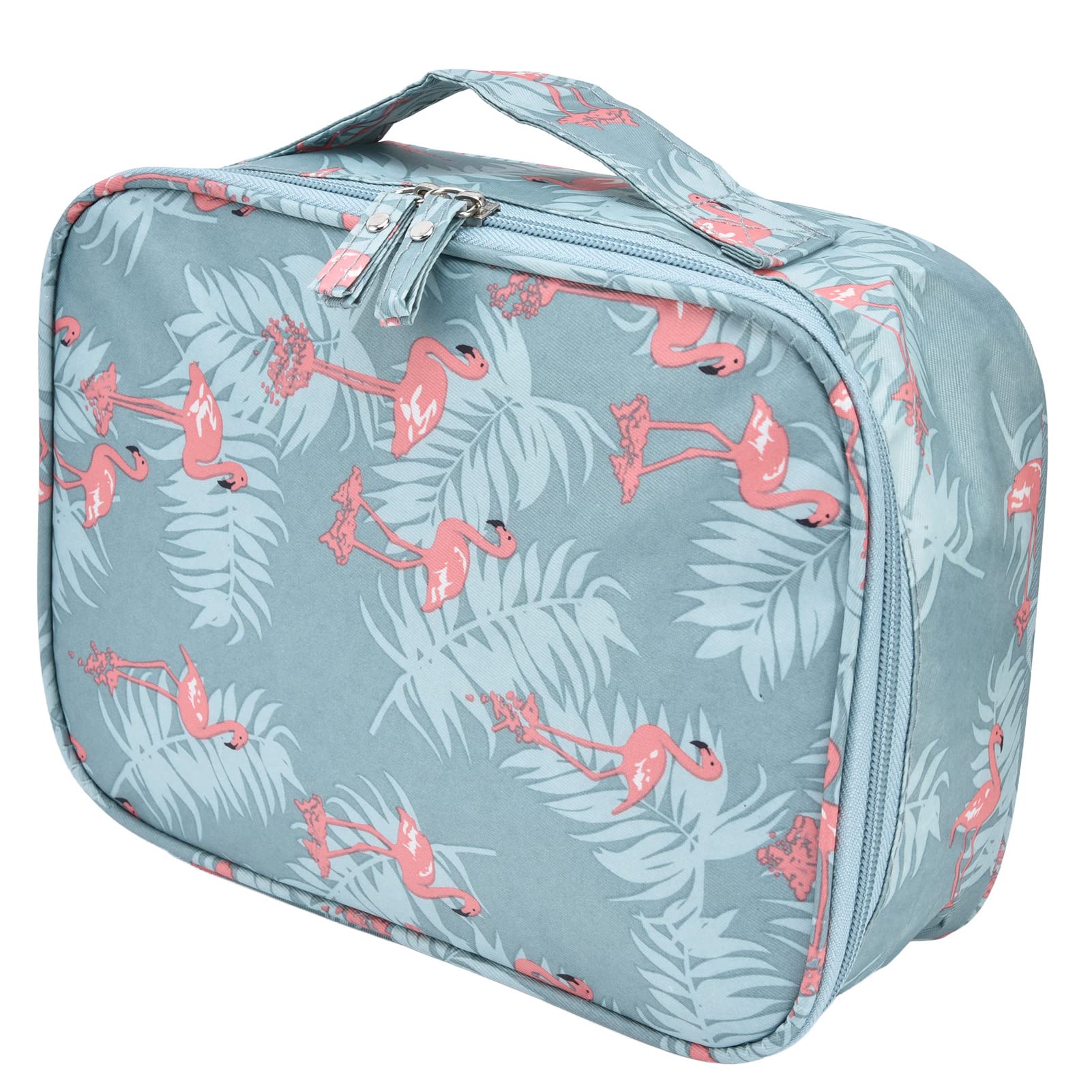 Jiawu Travel Toiletry Bag - Waterproof Multi-Function Cosmetic Organizer for Women & Men, Perfect for Camping, Office, Gym (Grey Flamingo Pattern, Thickened Material) - Ideal for Business Trips, Vacation & Daily Use