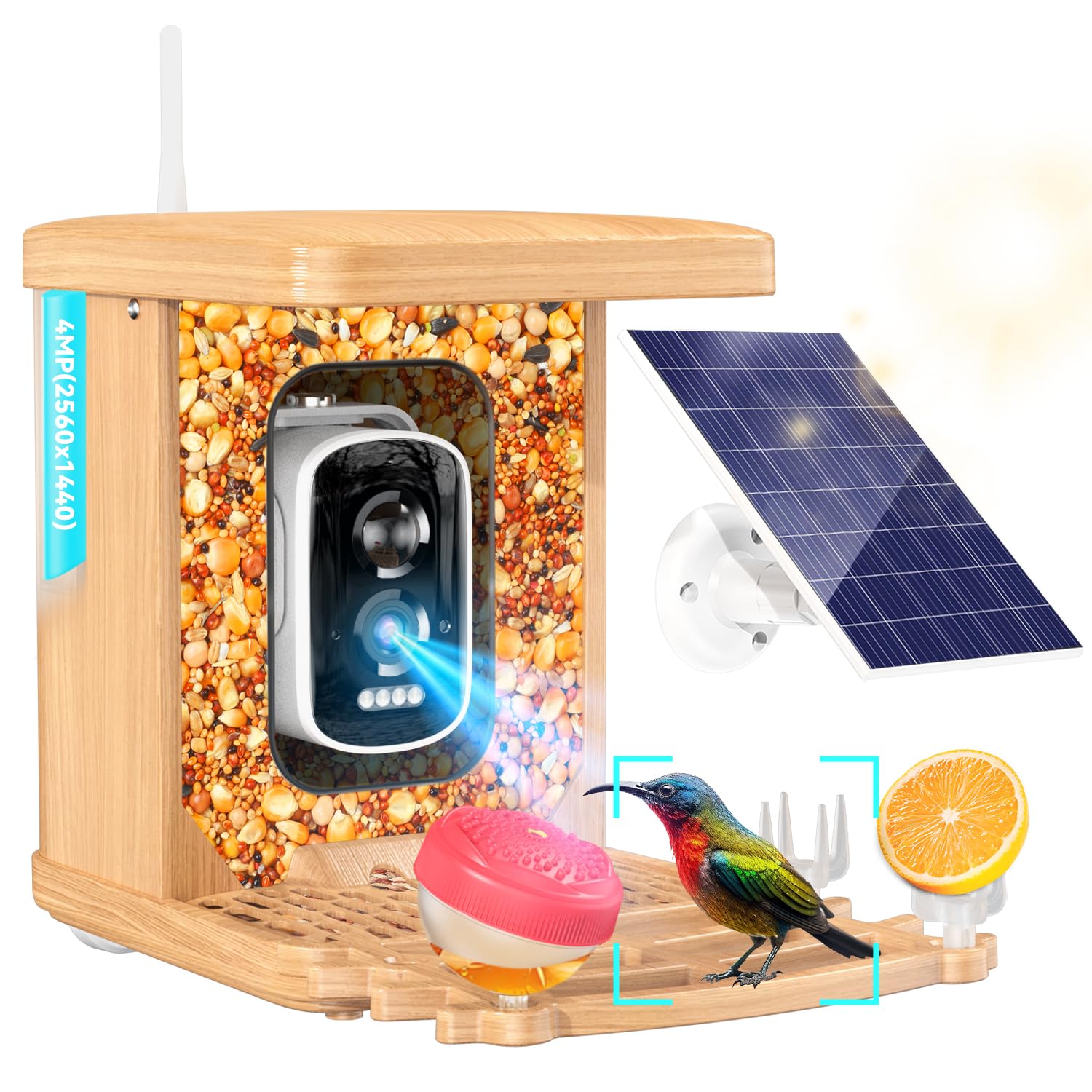 AI-Powered Smart Bird Feeder with 2K HD Camera & Solar Panel - Wireless Outdoor Hummingbird Feeder with Auto Recording, Bird Identification & Live Streaming - Perfect Gift for Bird Watchers & Nature Lovers (Great for Backyard Birdwatching, Garden Decoration & Wildlife Monitoring)