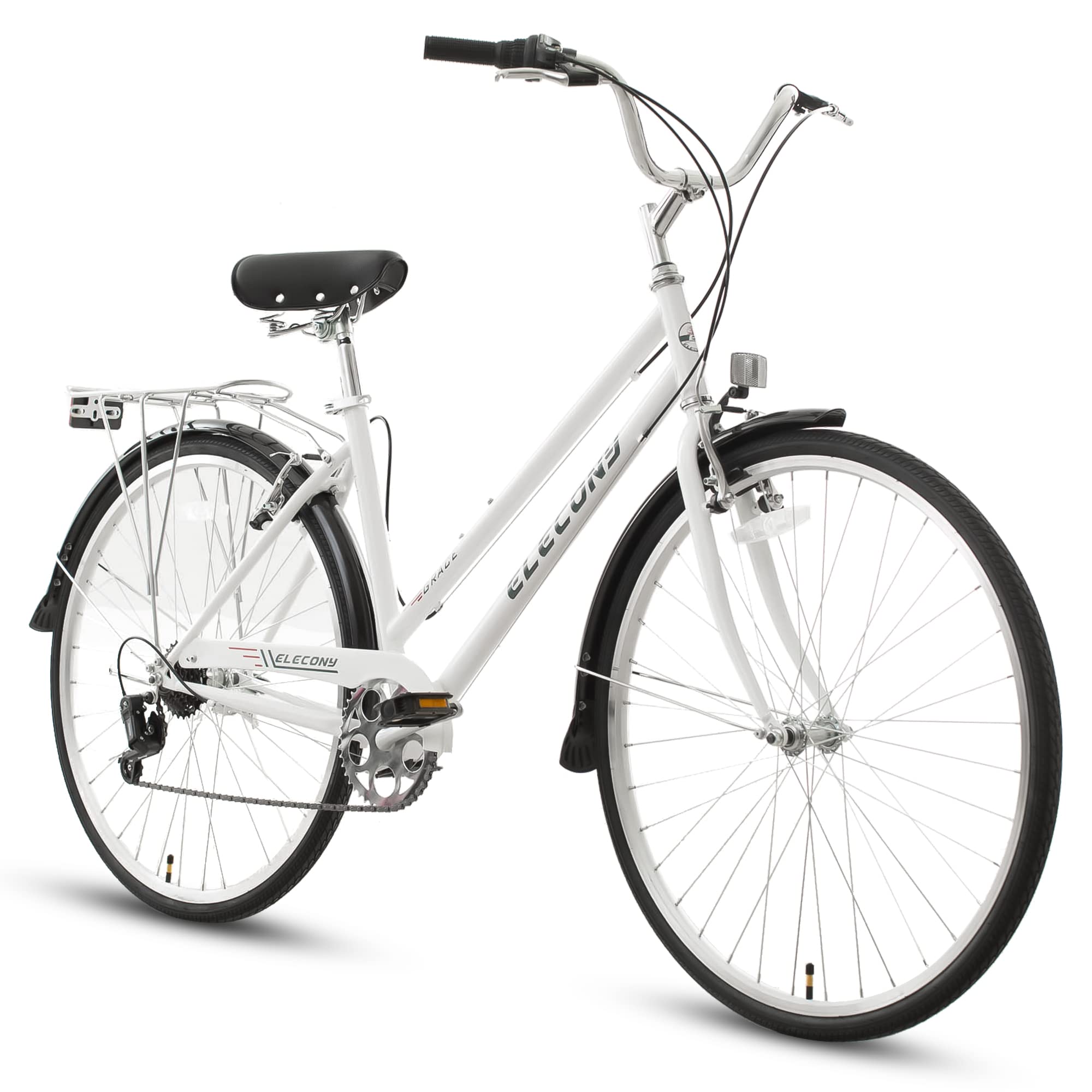 **Elecony 700C Cruiser Bike - Classic Retro Hybrid City Bike with Shimano 7-Speed, Steel Frame & Rear Rack - Perfect for Women's Urban Commuting & Leisure Rides**