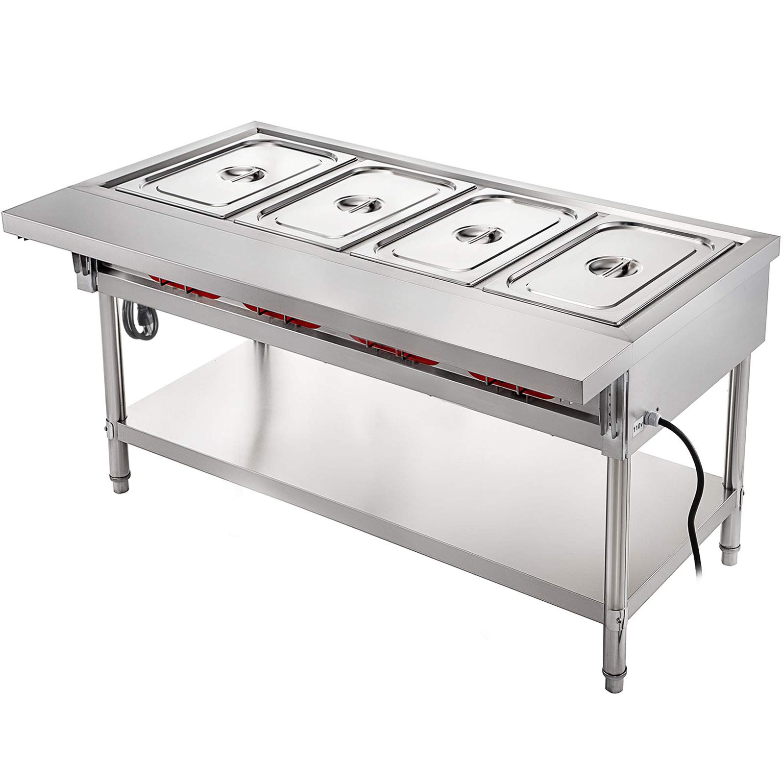 VBENLEM 4 Pot Commercial Electric Steam Table Food Warmer - 18 Quart/Pan with Lids & 7 Inch Cutting Board - 2000W 110V Bain Marie Buffet Warmer for Catering, Restaurants, and Buffet Serving