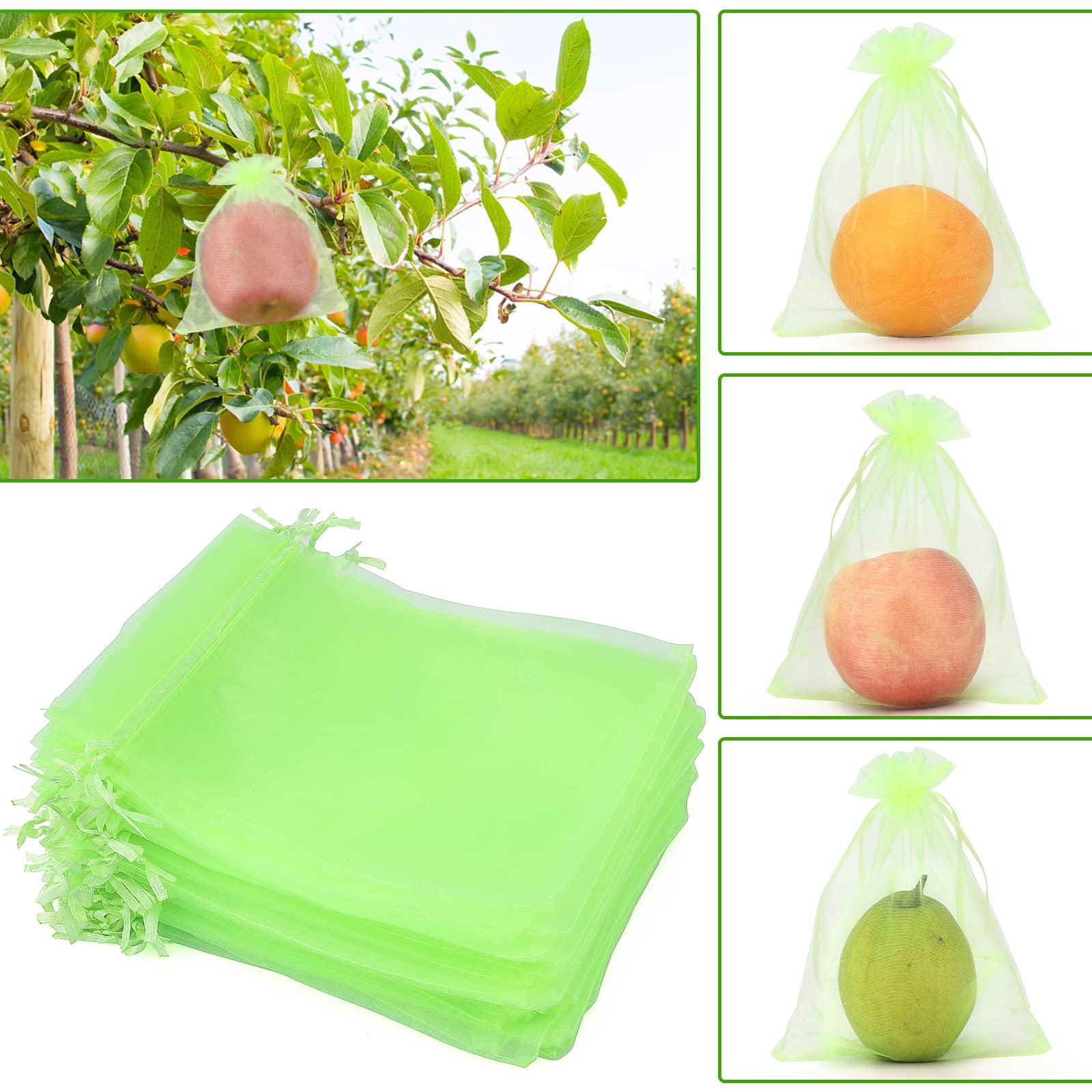 KINGLAKE 50 Pcs 6x8 Inch Reusable Mesh Fruit Protection Bags with Drawstring - Breathable Garden Netting Covers for Apple, Peach, Pear Trees & Vegetable Plants | Pest Control & Sun Protection for Organic Gardening