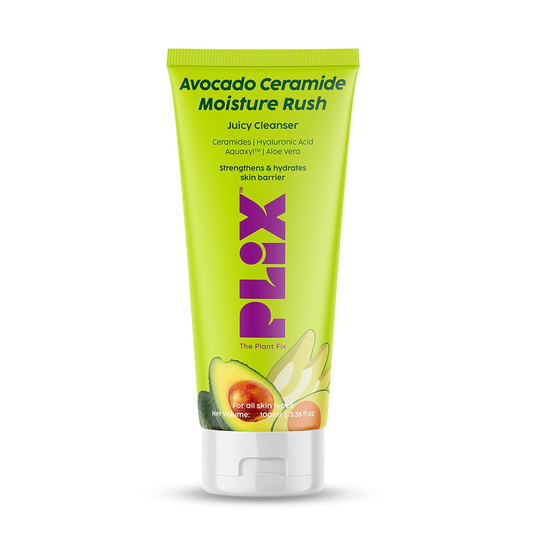 PLIX THE PLANT FIX Avocado Ceramide Moisture Rush Juicy Cleanser (100ml) - Hydrating Face Wash with Ceramides for Sensitive Skin | Nourishing & Gentle Daily Cleanser for Men & Women | Perfect for Dry Skin Care & Morning/Evening Routine