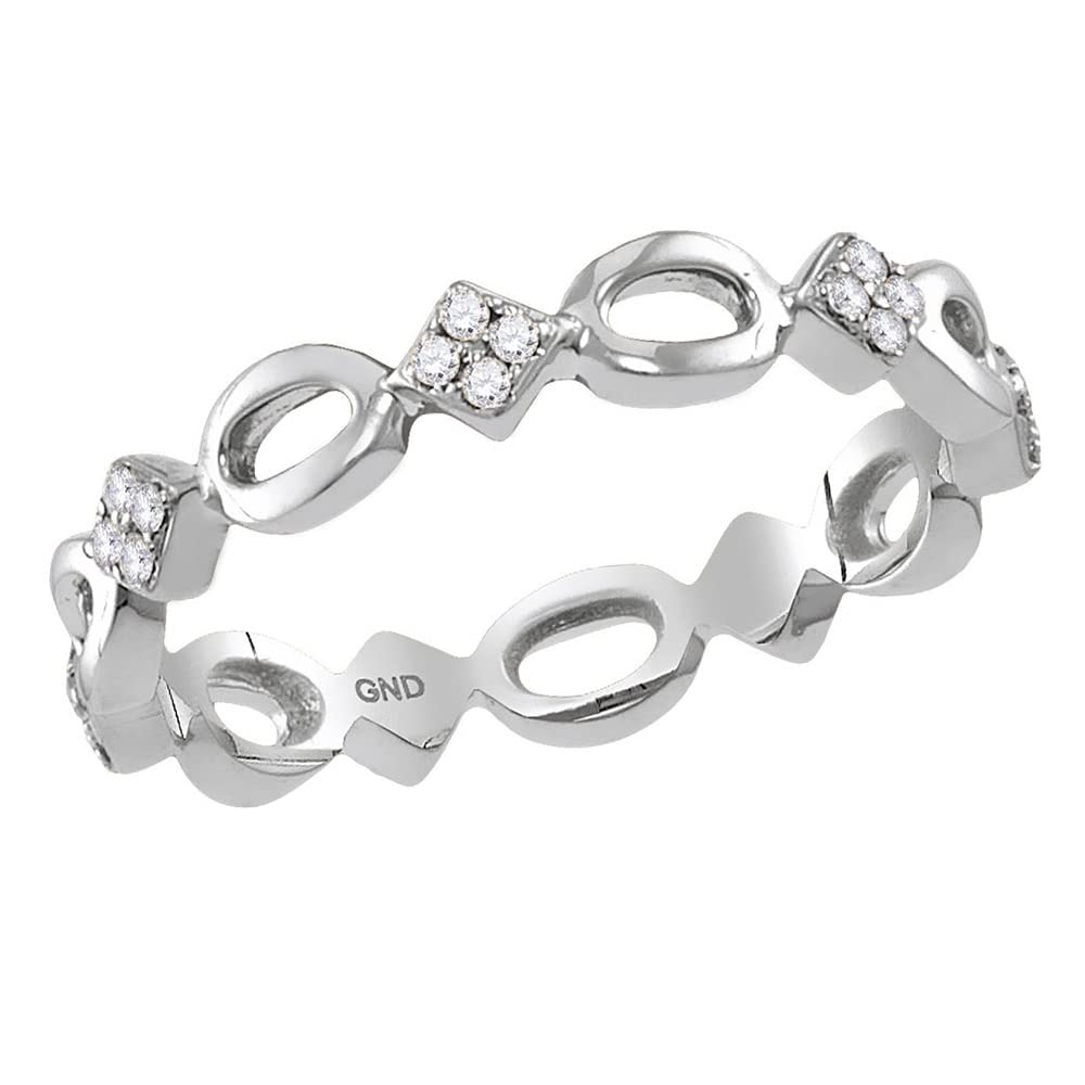 14K White Gold Women's Round Diamond Stackable Band Ring - 1/8 CTTW - Perfect for Wedding, Anniversary, or Everyday Elegant Jewelry Gift