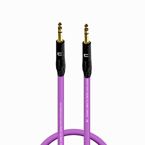 1/4 TRS Male to 1/4 TRS Male Stereo Balanced Audio Cable - 0.5 Feet Purple - 6.35mm Connector for Powered Speakers, Audio Interface, Mixer - Ideal for Live Performance & Studio Recording