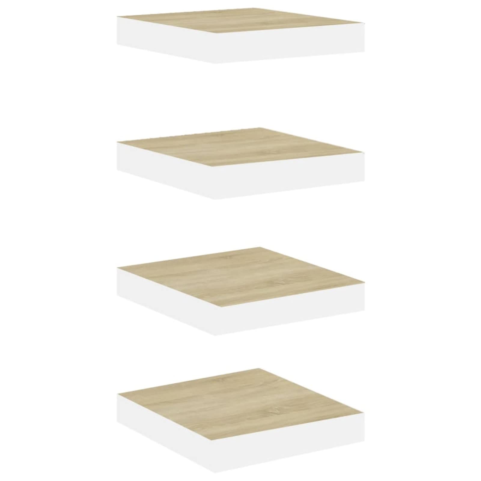 Festnight Floating Wall Shelves Set of 4 - Invisible Metal Bracket Hanging Storage Shelves for Living Room, Kitchen, Bedroom - 9.1x9.3x1.5 Inches (LxWxH) MDF Board in Oak & White - Perfect for Displaying Decor, Books, Plants and Organizing Small Items