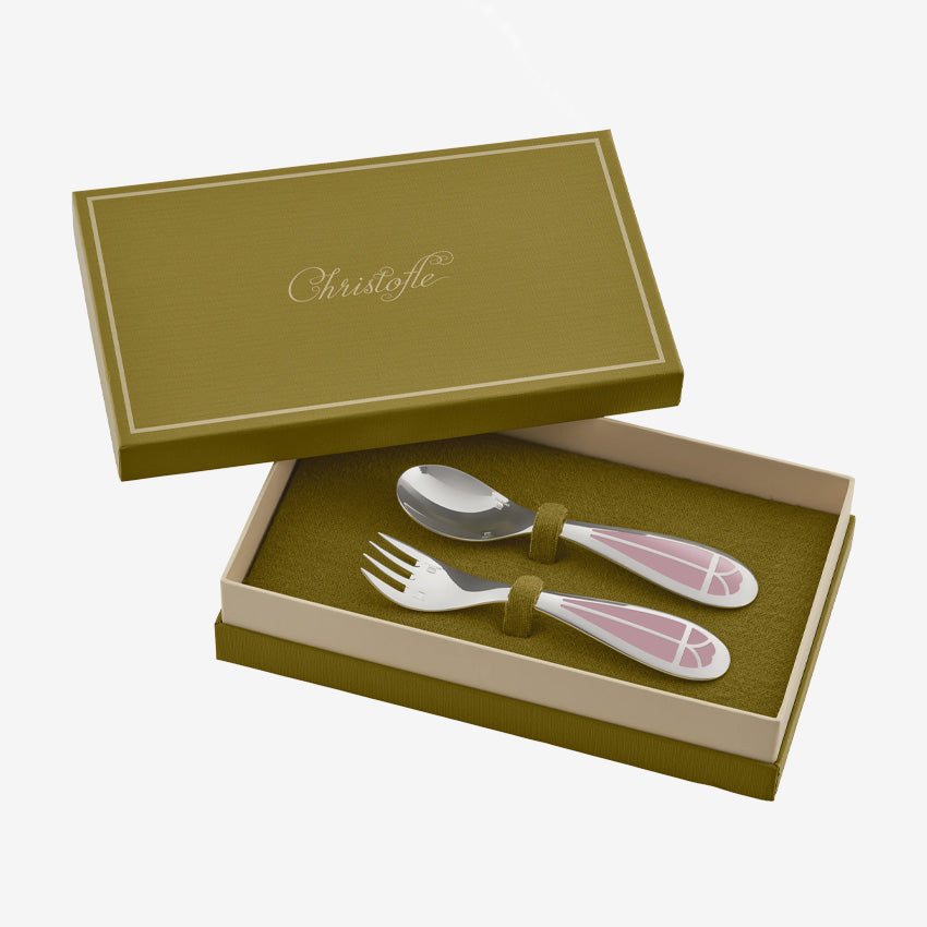 Christofle Talisman Baby Flatware Set - 2-Piece Stainless Steel Spoon and Fork for Infants - Perfect for First Meals, Baby Led Weaning & Toddler Feeding