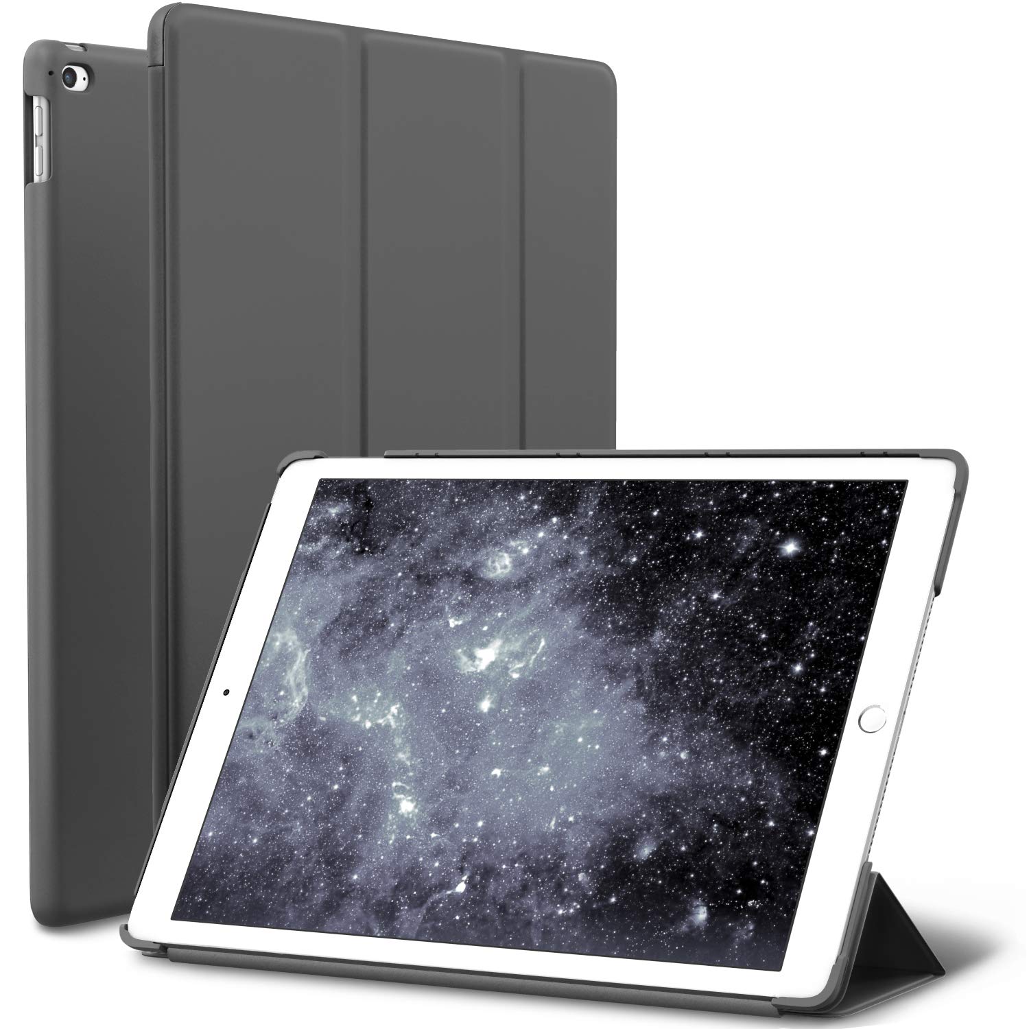 ROARTZ Slim Fit Smart Case for iPad Air 2 (A1566/A1567) - Lightweight Gray Rubber Coated Hard Shell Cover with Auto Wake/Sleep | Perfect for Work, Travel & Home Use