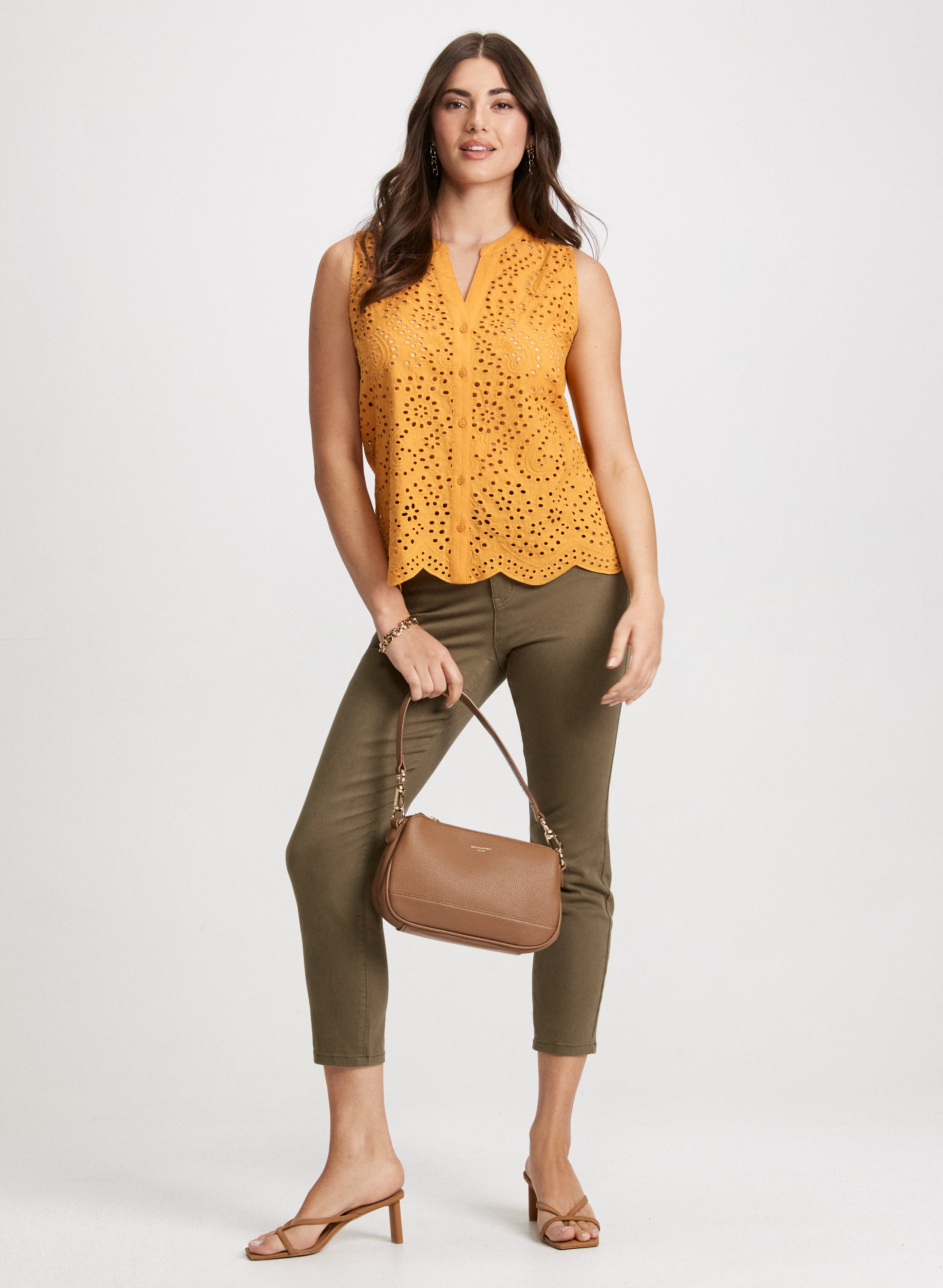 Stylish Eyelet Blouse & Slim Fit Jeans Set for Women - Trendy Casual Outfit for Work, Date Night & Everyday Wear