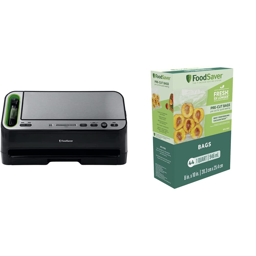 FoodSaver V4440 2-in-1 Automatic Vacuum Sealer Machine with 44 Quart-Sized Vacuum Sealer Bags | Food Preservation System for Meal Prep, Sous Vide & Freezer Storage
