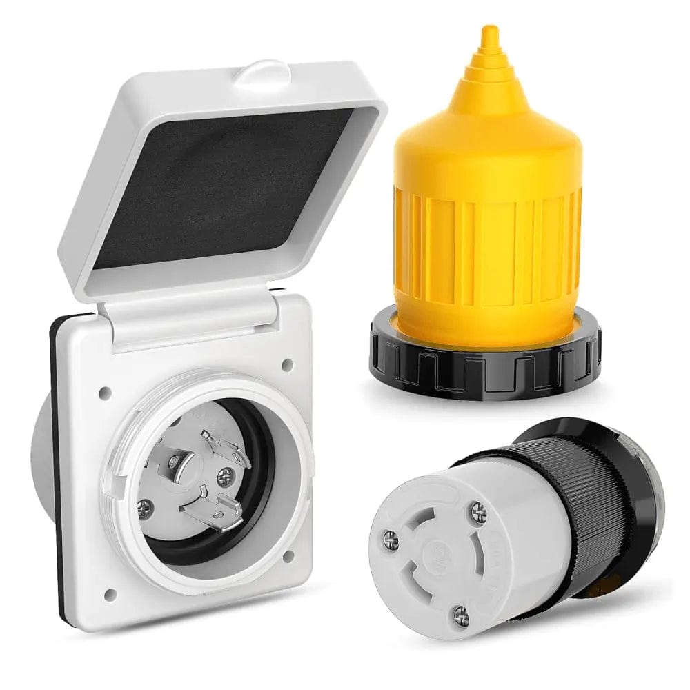 30AMP Shore Power Inlet Receptacle with Locking Ring - Marine & RV Electrical Connection for Safe Dock Power Hookup