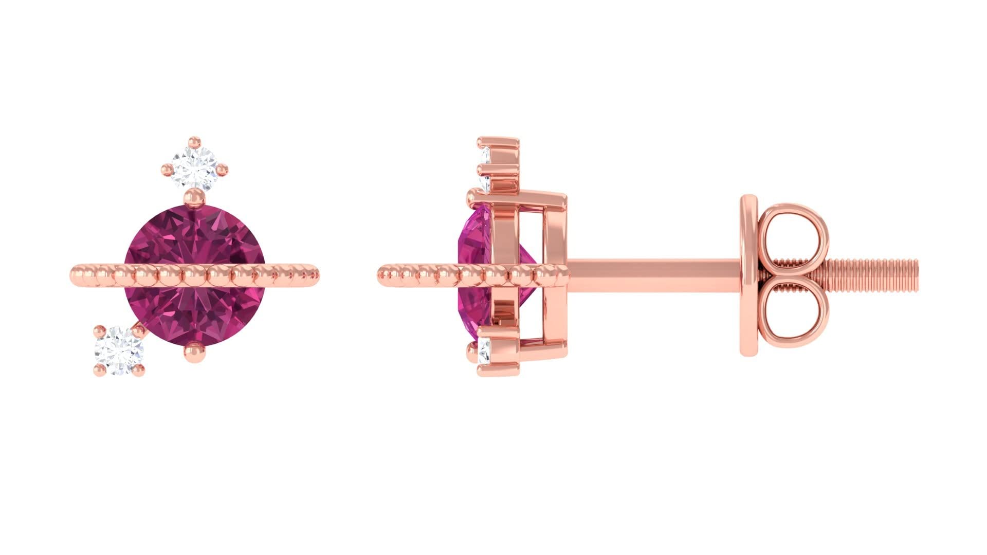 0.50 CT Pink Tourmaline and Diamond Stud Earrings for Women | 14K Solid Gold October Birthstone Jewelry | Elegant Gift for Anniversary, Birthday & Special Occasions