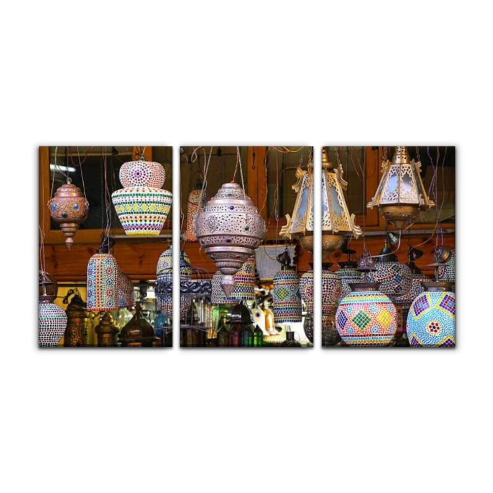 Gracelapin Modern Canvas Wall Art - Traditional Lamps at Johari Bazaar in Jaipur India Oil Painting Set (16x24 Inch, 3 Pieces) - Landscape Home Office Bedroom Decor for Living Room, Dining Area & Hallway