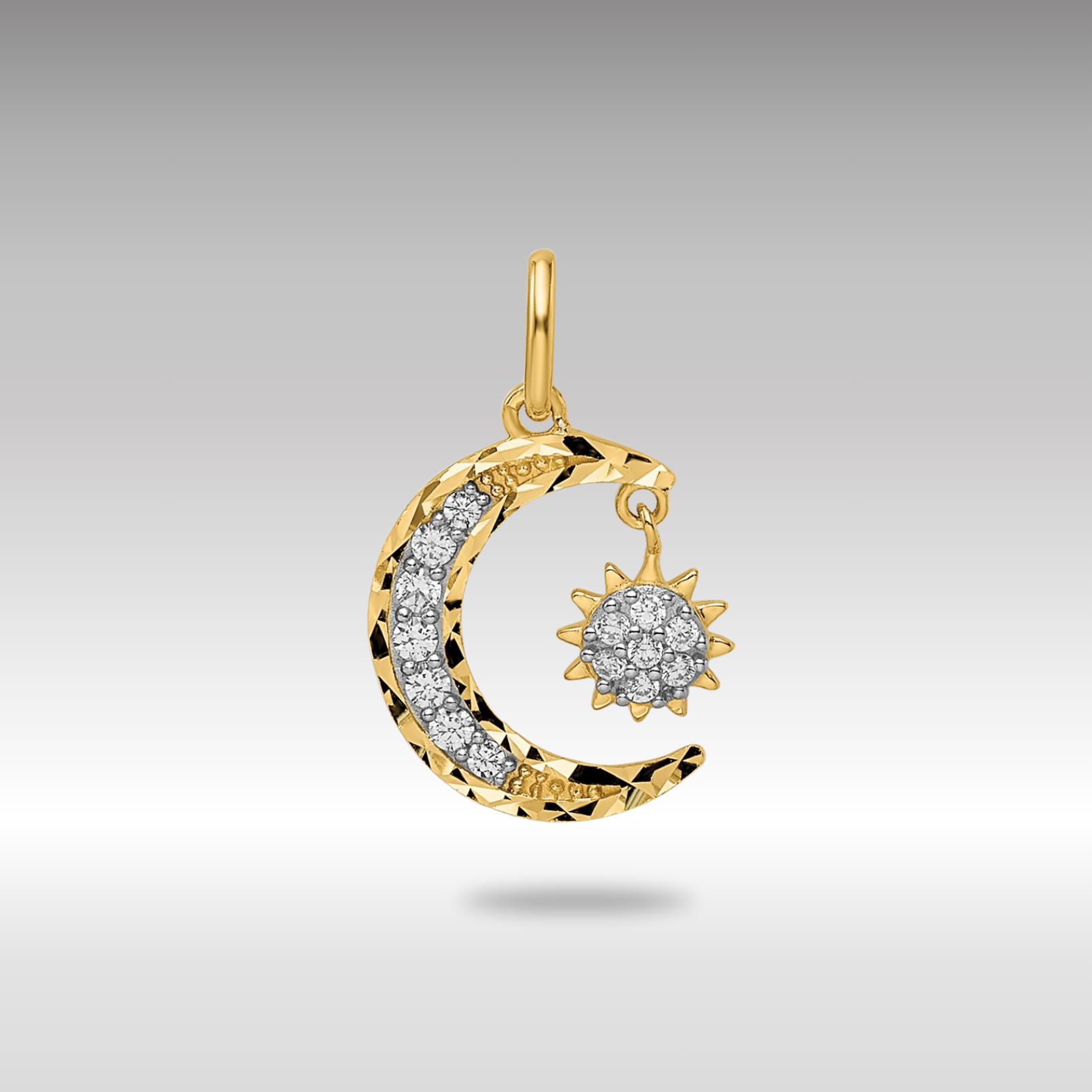 14K Gold CZ Diamond Cut Moon and Star Pendant Necklace YC1465 - Perfect for Gifts, Birthdays & Special Occasions