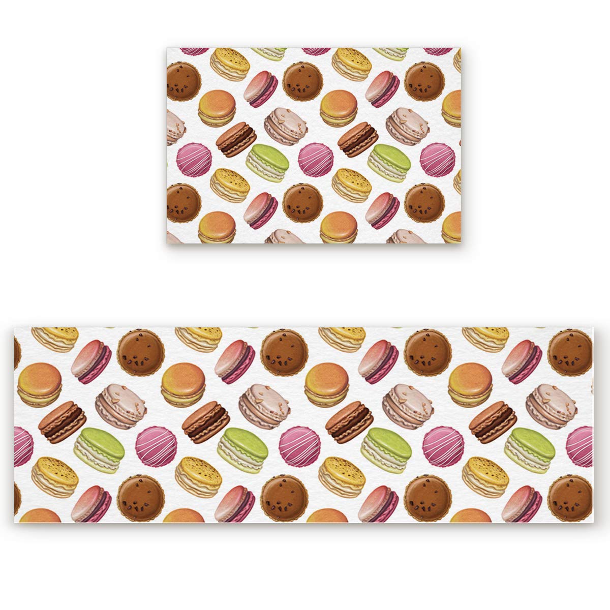 EZON-CH Non-Slip Kitchen Rugs Set of 2 - Hand-Painted Macaron Design Washable Floor Mats for Kitchen, Bathroom, Laundry Room & Office (15.7x23.6in + 15.7x47.2in) - Perfect for Sink Areas, Entryways & High-Traffic Zones