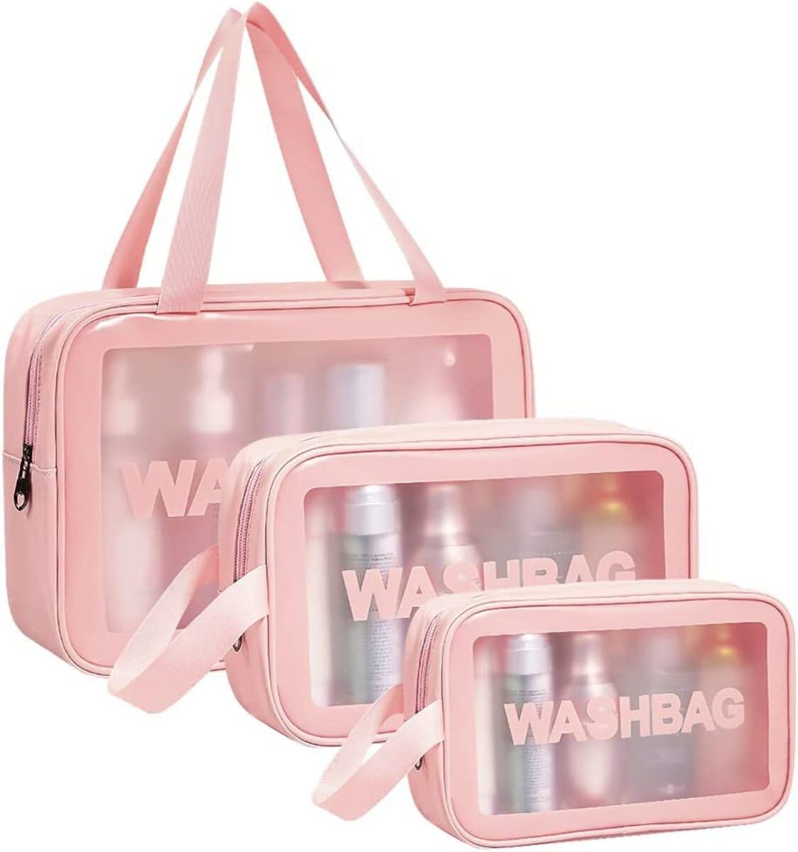 OCEANEVO 3-Piece Travel Makeup Bag Set - Waterproof Cosmetic Organizer for Toiletries, Brushes & Cosmetics - Rose Gold Washable Pouch for Women | Perfect for Travel, Gym & Daily Beauty Storage