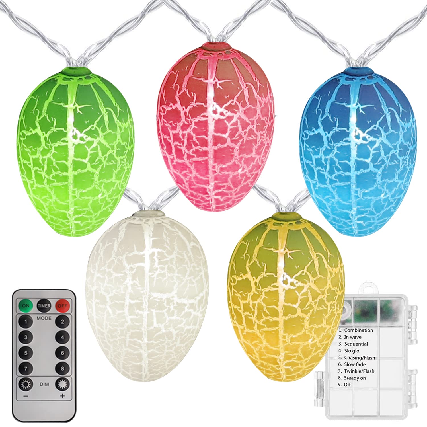 Easter Egg String Lights - 20 LED Fairy Lights with Remote Control, 8 Modes, Battery Operated - Pastel Easter Decorations for Home, Banister, Christmas Tree - Perfect for Indoor/Outdoor Party, Wedding, Holiday Decor