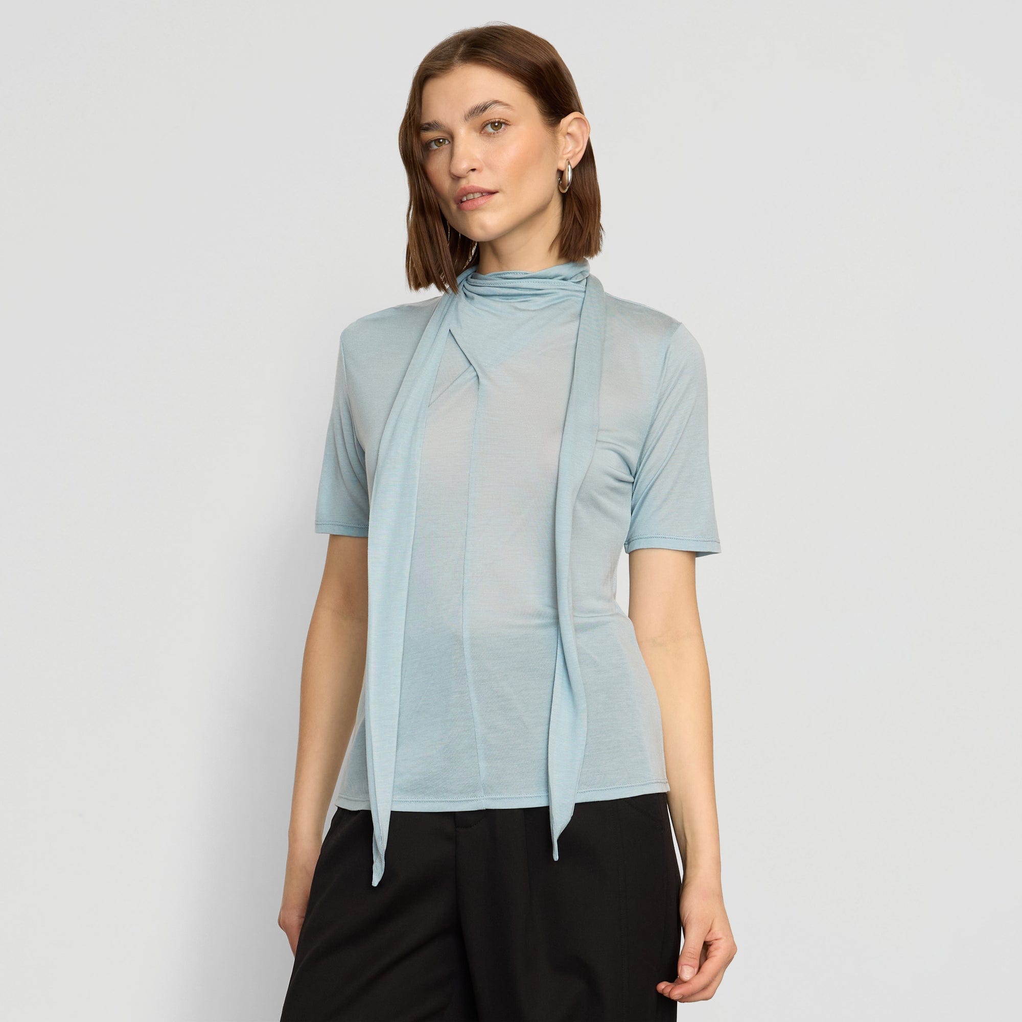 Lucine Scarf Neck Semi-Sheer Tencel Blouse - Breathable Women's Tops for Work & Casual Wear
