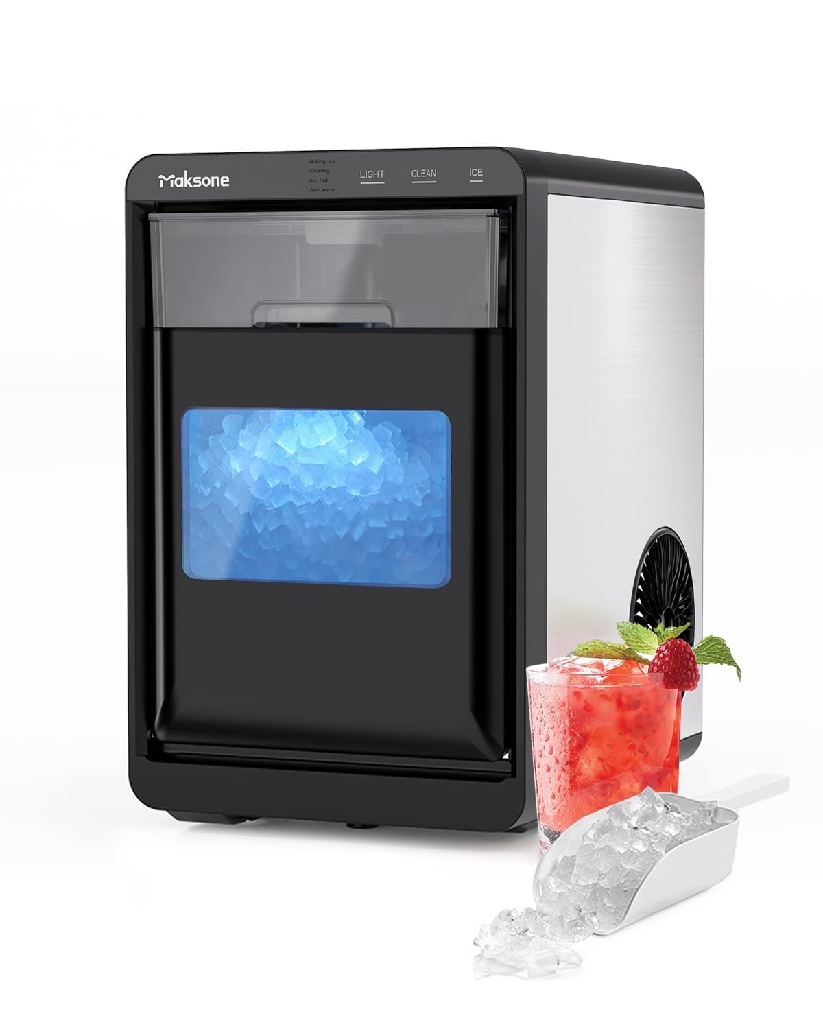 Maksone Countertop Nugget Ice Maker - 44lbs/Day, Self-Cleaning Pebble Ice Machine with One-Click Operation for Home, Kitchen, Office | Perfect for Cocktails, Sodas & Entertaining