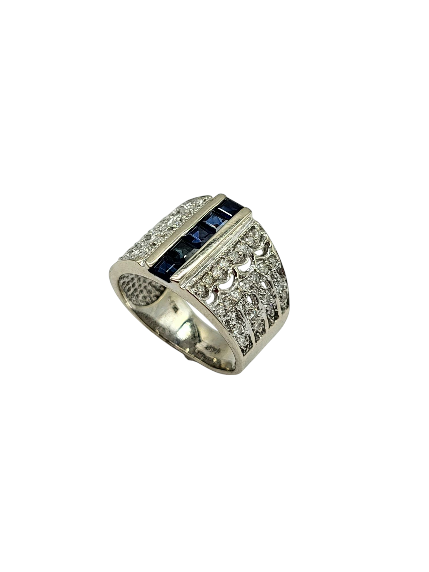 Vintage Sapphire and Diamond Wide Band Ring for Women - Elegant 14K Gold Wedding, Engagement, or Anniversary Jewelry Gift