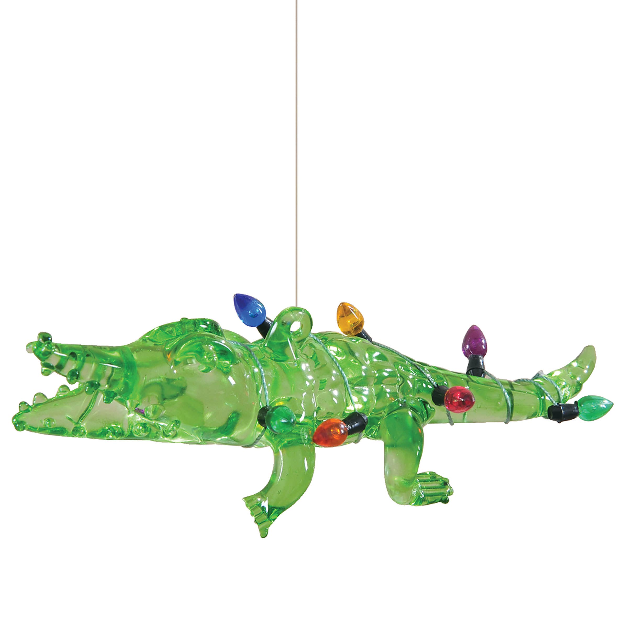 Christmas Alligator with LED Lights - Handmade Glass Ornament for Holiday Tree Decor, Gift & Festive Home Decoration