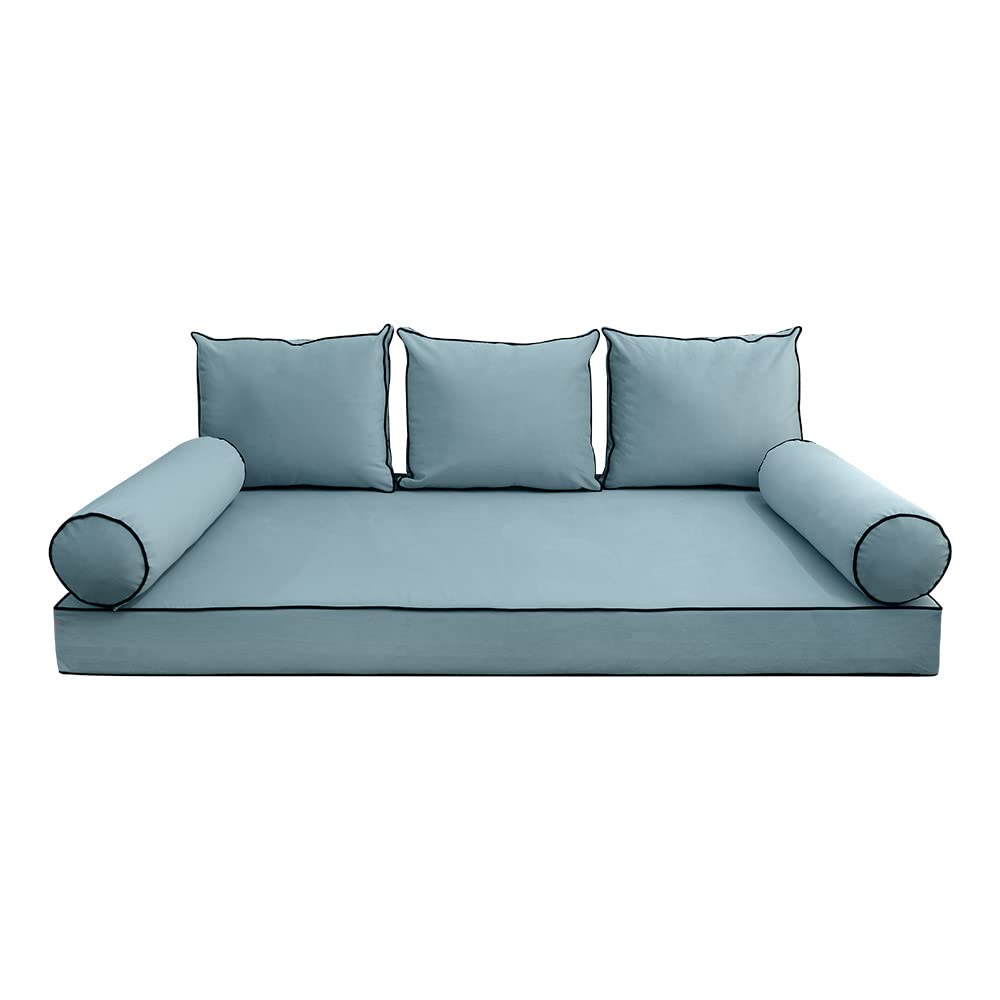 Prolinemax Style V3 Twin-XL Velvet Contrast Piped Daybed Bolster Pillow Cushion Cover - Soft Mattress Fitted Sheet for Indoor Use | Perfect for Guest Rooms, Dorm Beds & Cozy Reading Nooks