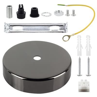 Round Pendant Lamp with Metal Plating Base - Ceiling & Wall Mount Hanging Light Fixture with Straight Edge Tray Kit (Pearl Black) for Living Room, Bedroom or Dining Room Lighting