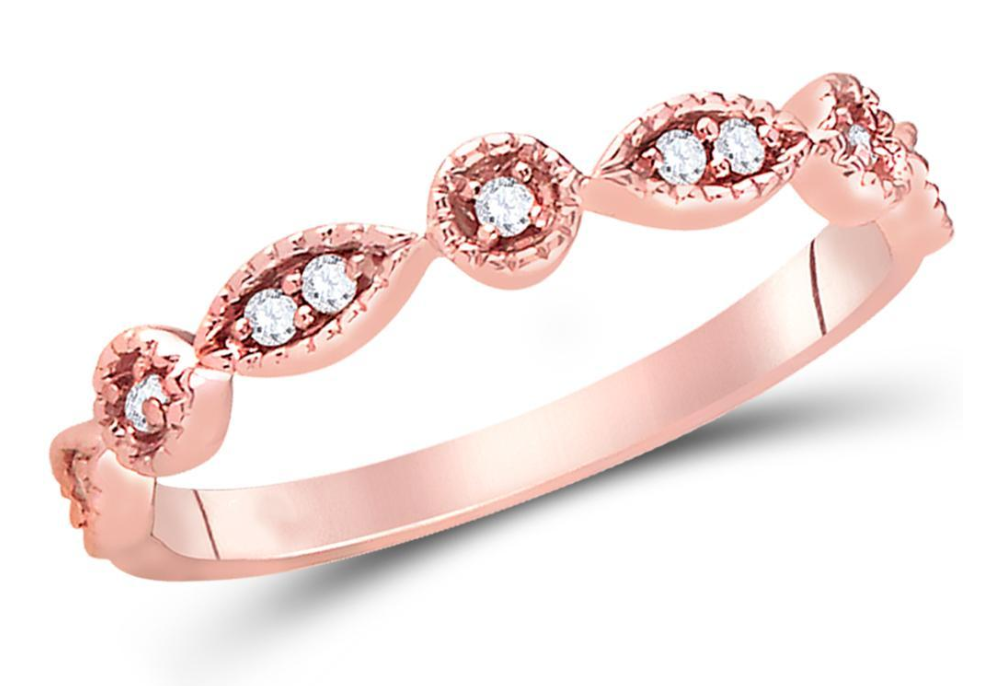 14K Rose Gold Diamond Stackable Band Ring for Women - 1/10 Cttw, Dainty Wedding Band, Anniversary Gift, Everyday Jewelry for Work & Special Occasions