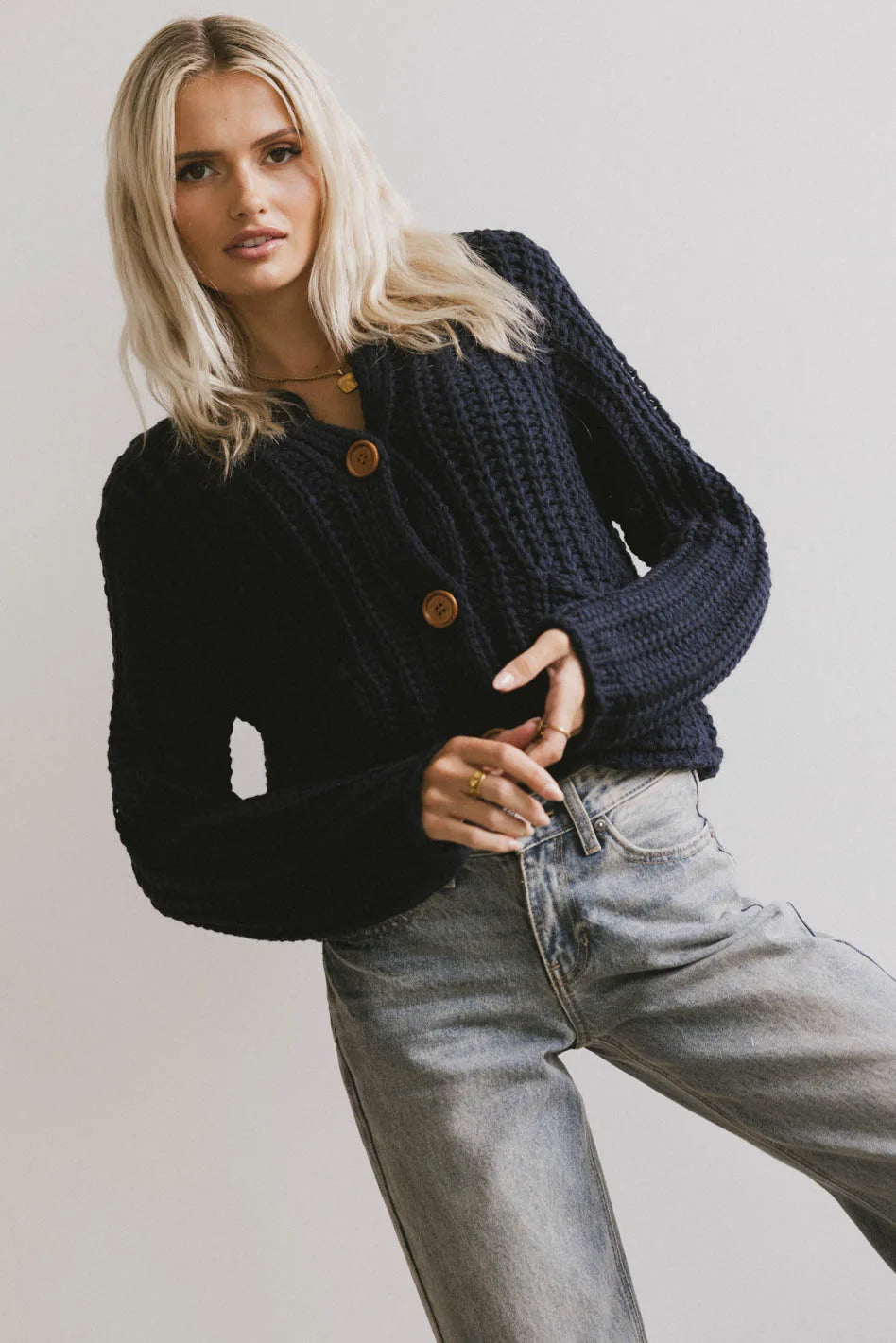 Luca Chunky Knit Sweater for Women - Soft Oversized Navy Blue Pullover | Cozy Winter Sweater for Casual Outfits, Date Nights & Holiday Gatherings