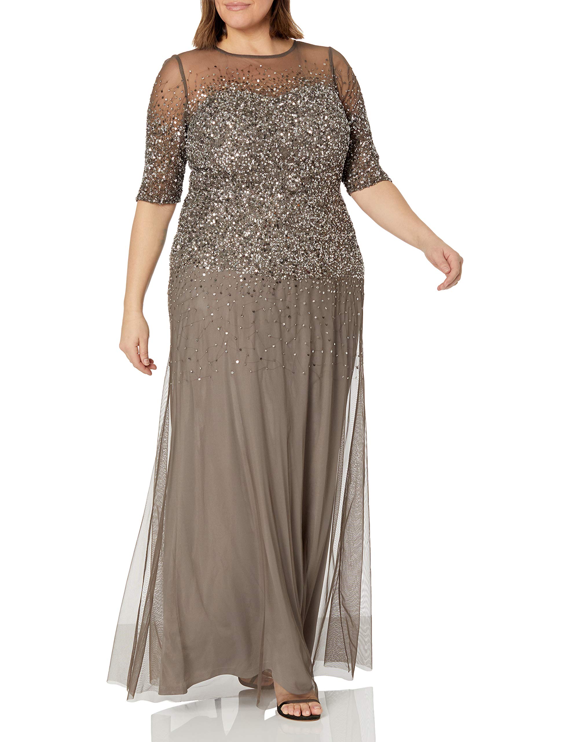 Adrianna Papell Plus Size Beaded Illusion Gown for Women | Elegant Evening Dress with Sequins & Lace | Perfect for Prom, Wedding Guest & Formal Events