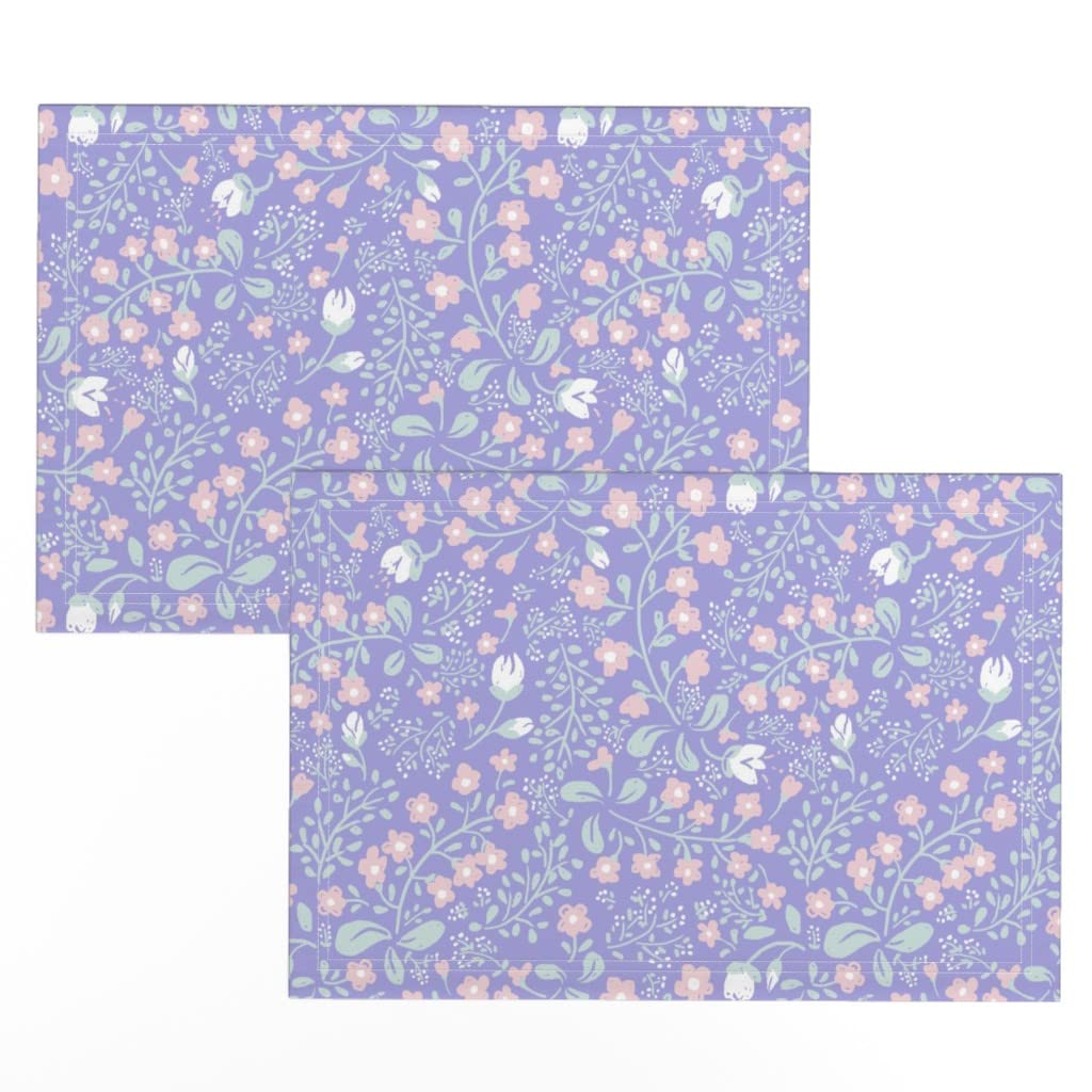 Spoonflower Linen Cotton Canvas Placemats Set of 2 - Floral Purple Spring Easter Table Decor for Dining, Kitchen, Party & Baby Shower | Washable & Reversible Home Decor