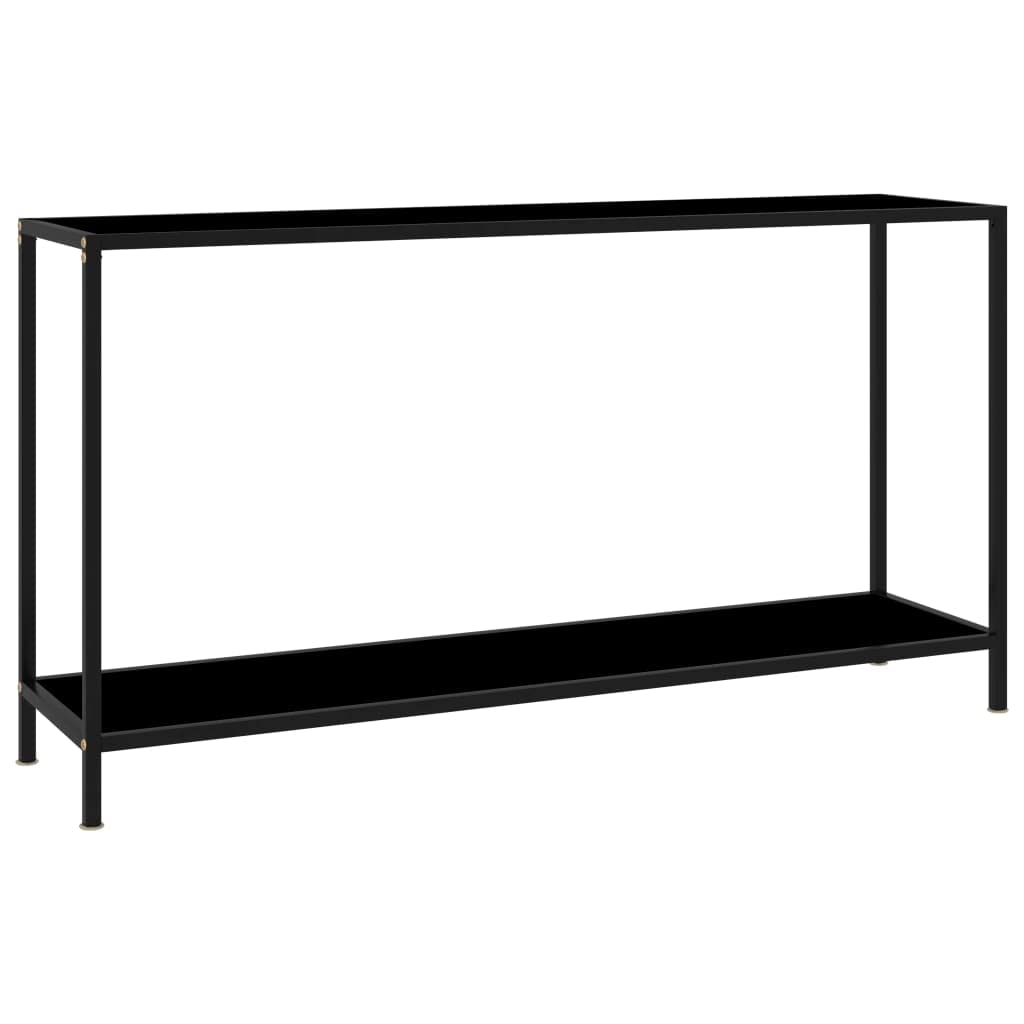 Black Tempered Glass Console Table with Wooden Storage - Modern Accent Side Table for Living Room, Hallway & Entryway - Stylish End Table with Sturdy Feet for Home & Office Decor