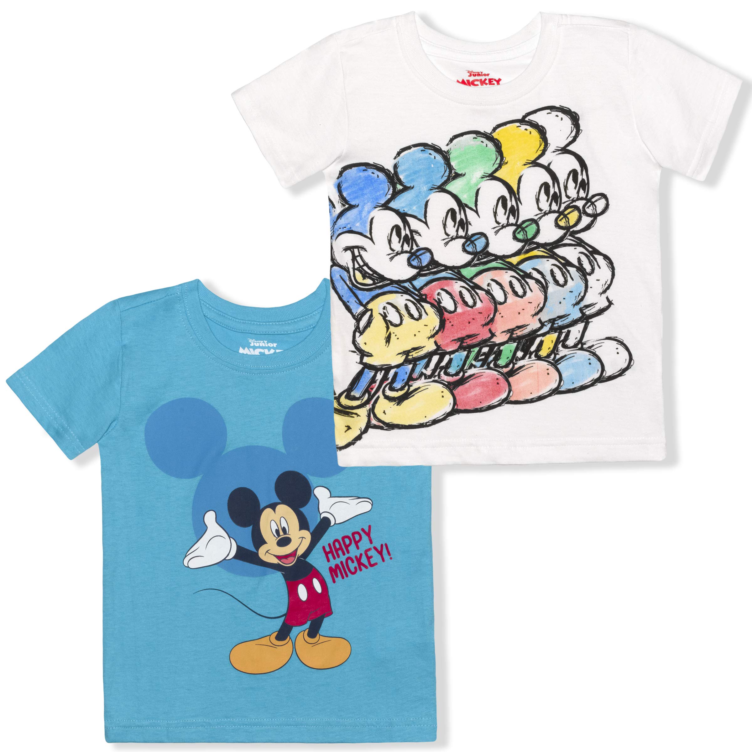 Disney Mickey Mouse Boys' 2 Pack Cotton T-Shirts for Infants & Toddlers - Blue, White & Gray - Cute Casual Outfits for Playtime & Family Photos