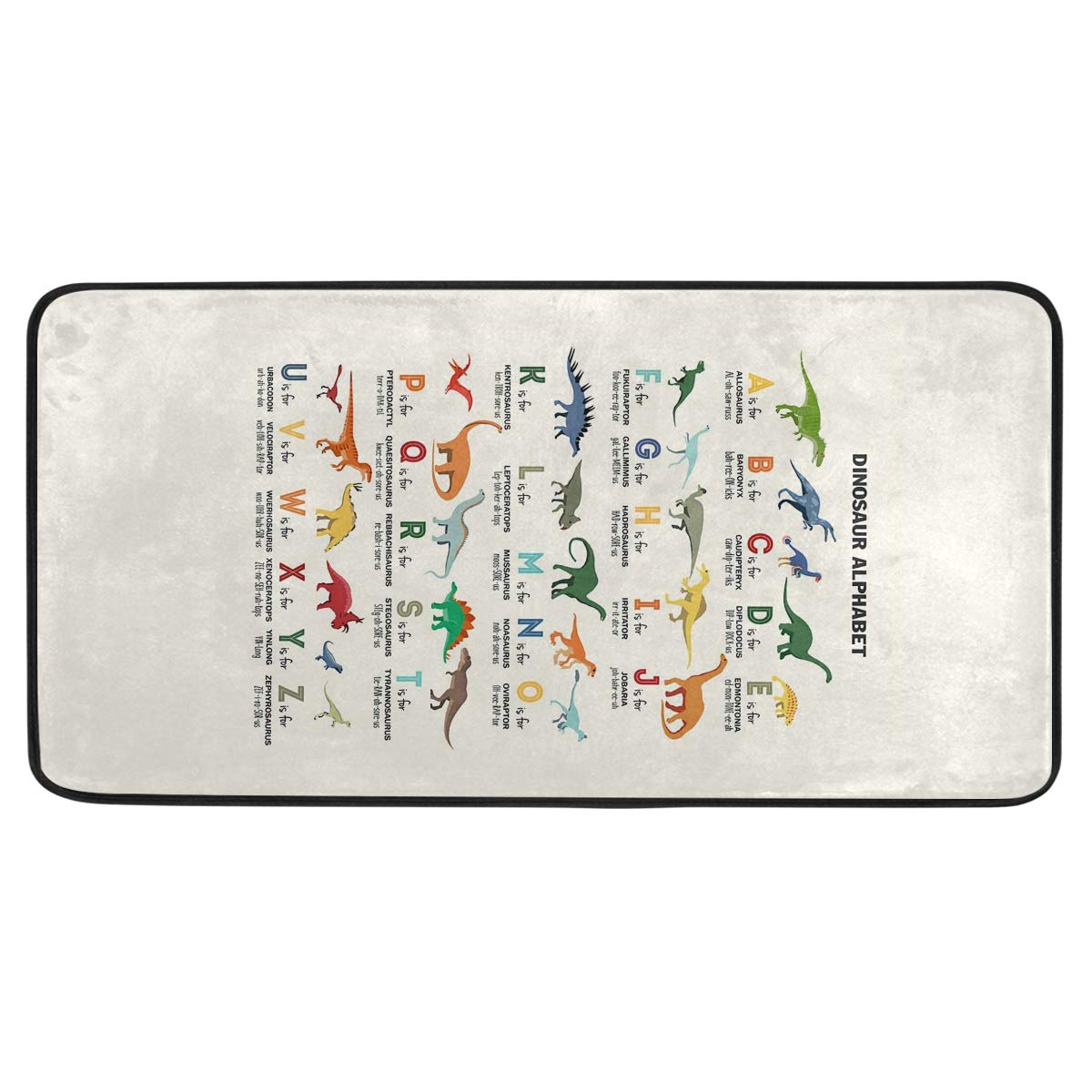 Dinosaur Alphabet Non-Slip Kitchen Rugs | Soft Bath Mat & Runner | 39