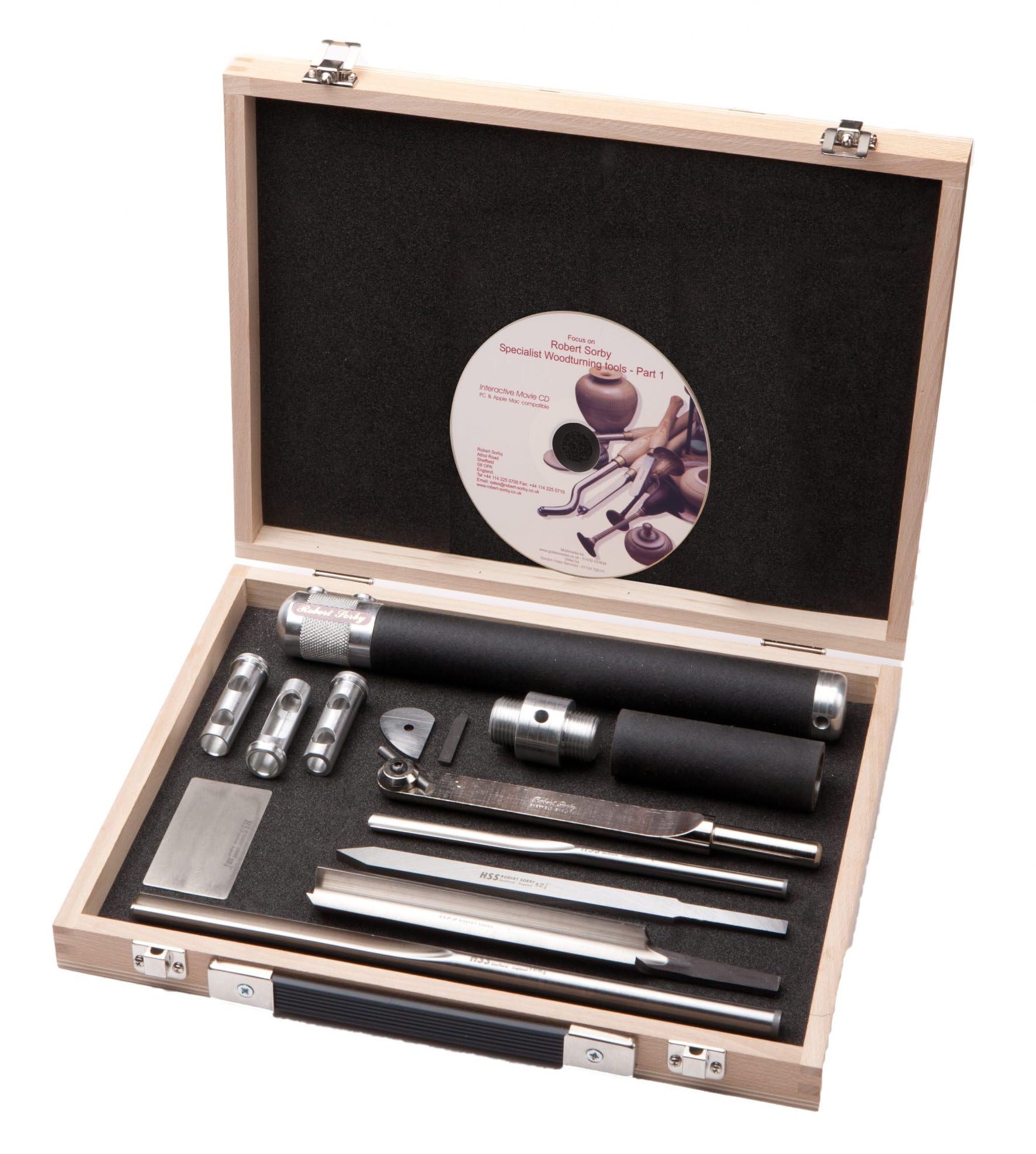 Robert Sorby RS200DBS Sovereign Hollowing Set - Professional Woodturning Tools for Lathe in Wooden Box - Perfect for Bowl, Vase & Hollow Form Turning