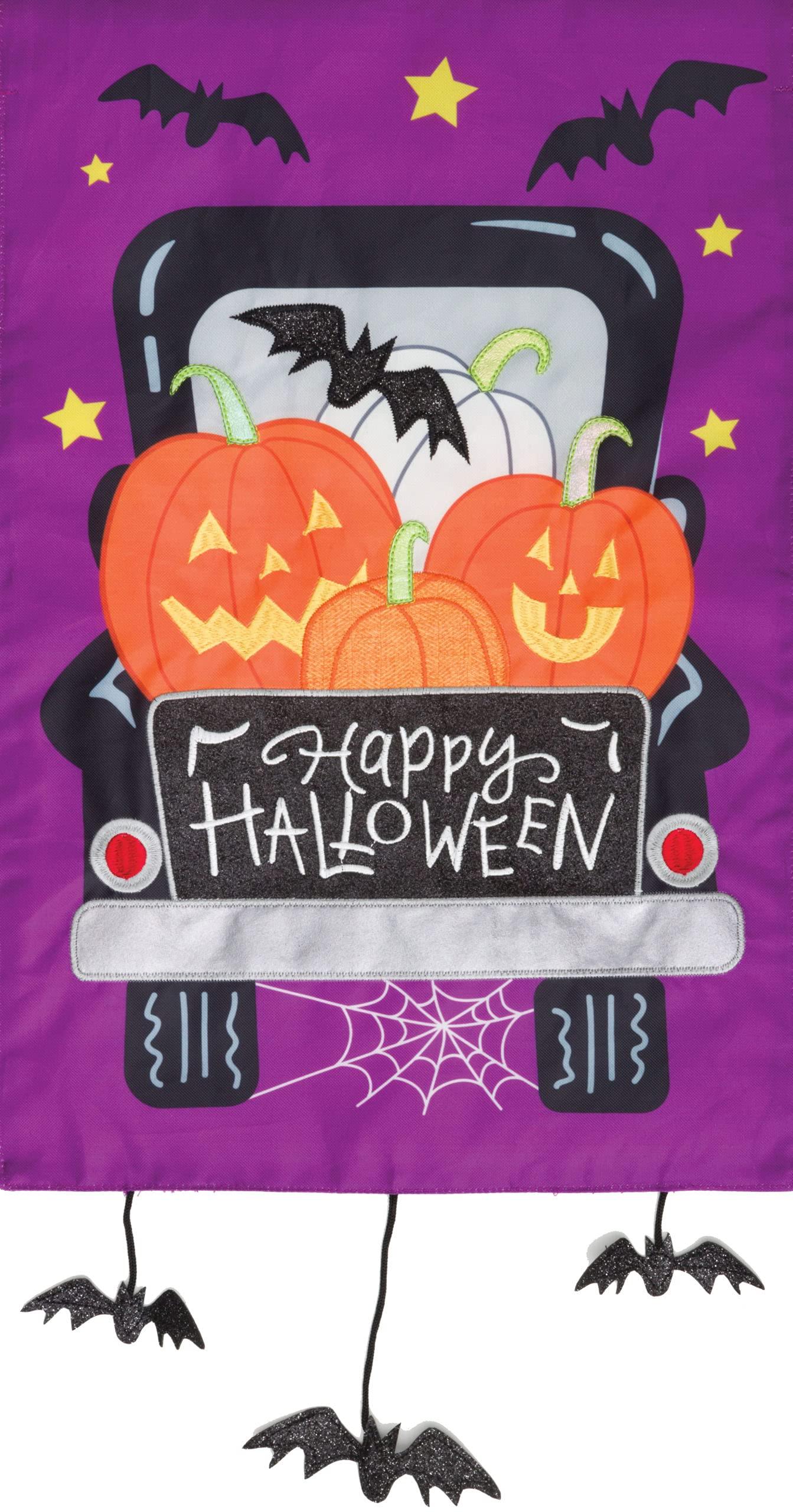 Halloween Truck Garden Flag - Outdoor Decorative Flag for Halloween Decorations - Perfect for Yard, Porch, and Seasonal Holiday Displays
