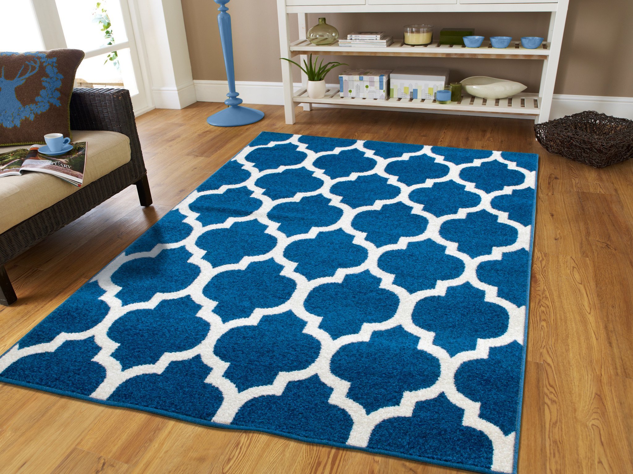 Luxury Blue and White Moroccan Trellis Area Rug - 2x3 Feet Handmade Moroccan Rug for Living Room, Bedroom, Bathroom - Perfect for Boho, Farmhouse, and Modern Home Decor