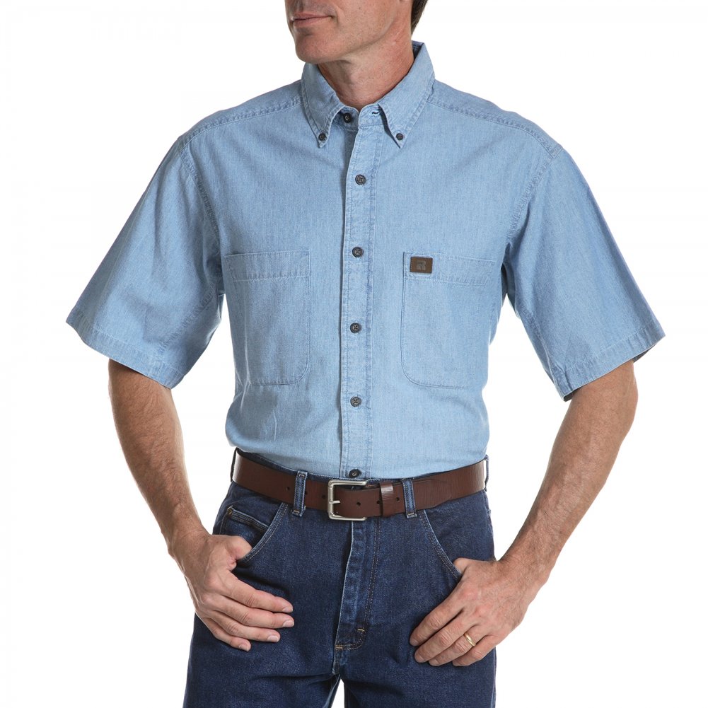 Wrangler Riggs Workwear Men's Chambray Work Shirt - Durable & Comfortable for Construction, Farming & Outdoor Jobs | Heavy Duty Cotton Shirt for Work & Casual Wear
