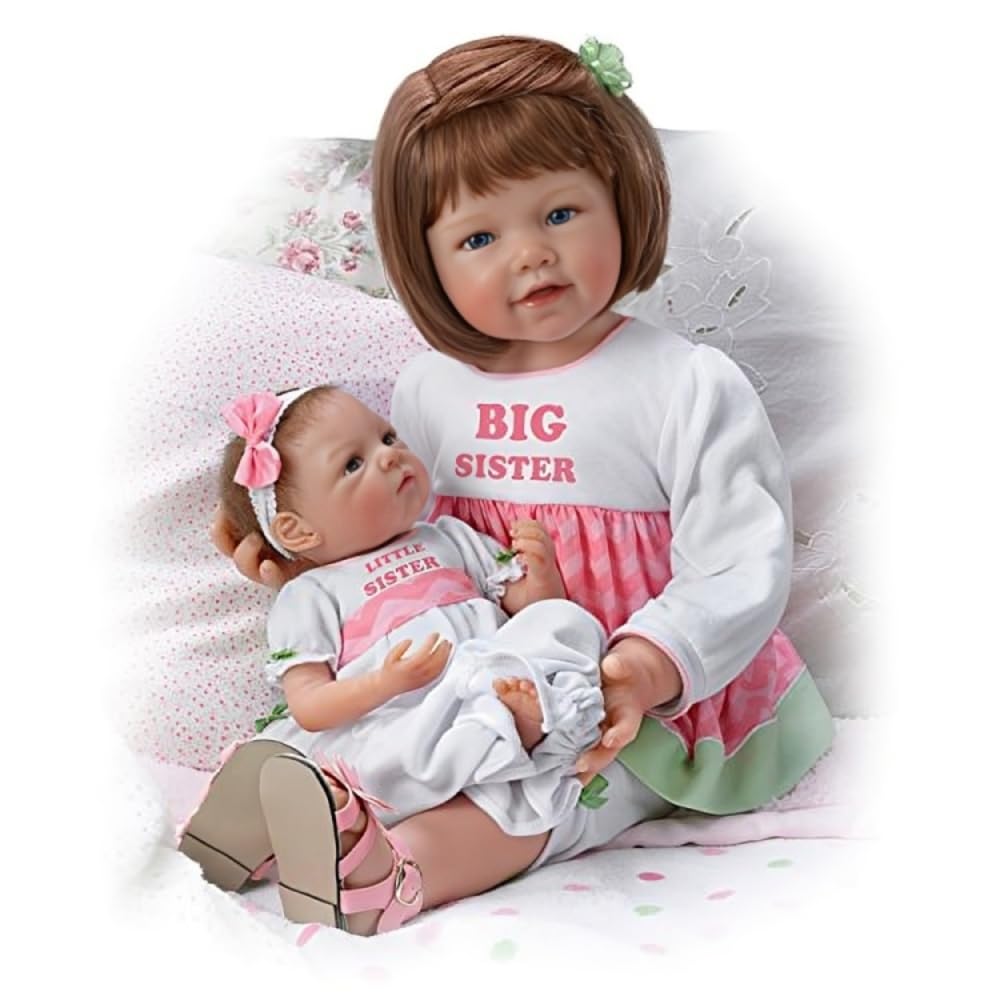 The Ashton-Drake Galleries A Sister's Love Poseable Vinyl Doll Set - Realistic Baby Doll with Lifelike Features for Collectors & Gift Giving | Perfect for Nursery Decor, Sibling Bonding & Display